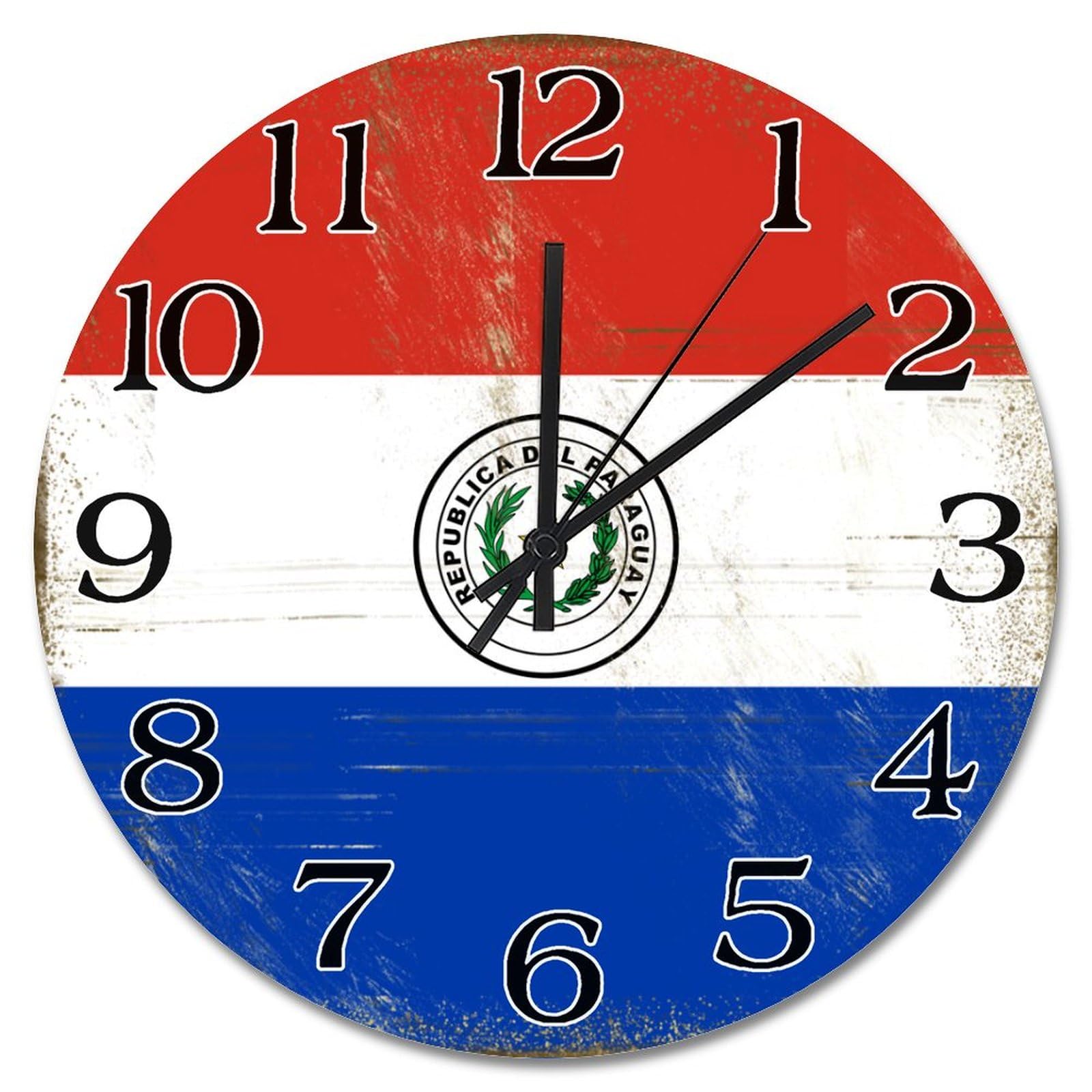 Horloge murale drapeau Paraguay en bois 25 cm silencieuse