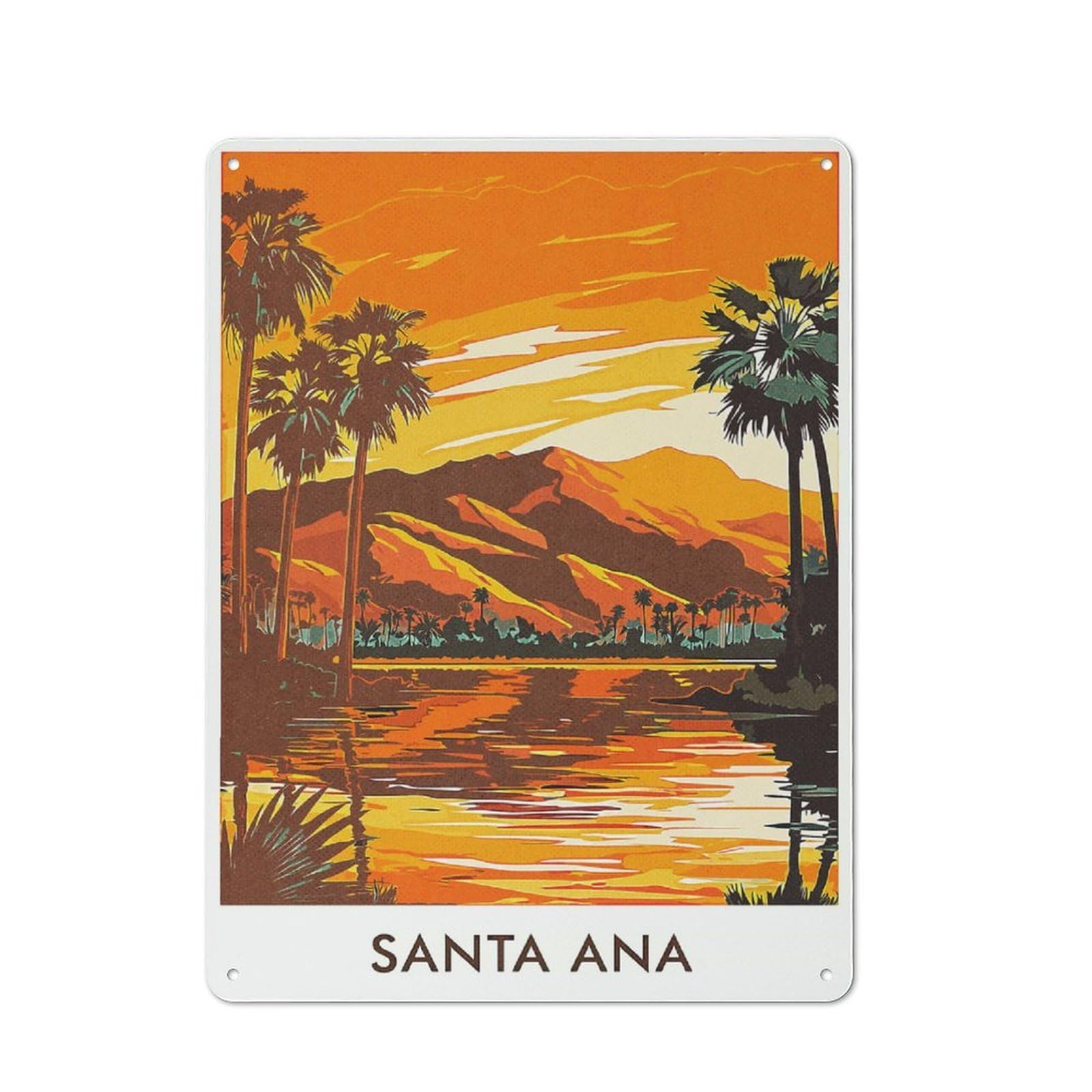 Santa Ana Sunset Decorative Tin Plaque 40x30cm, Decorative Novelty Wall Art for Hallway, Home Bar, Garage Or Study