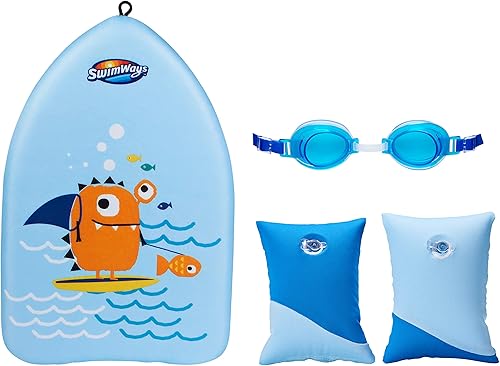 SwimWays Paquete económico, gafas Guppy de cara de pez, natación suave y entrenador de patadas de monstruos marinos, aprende a nadar Kickboard