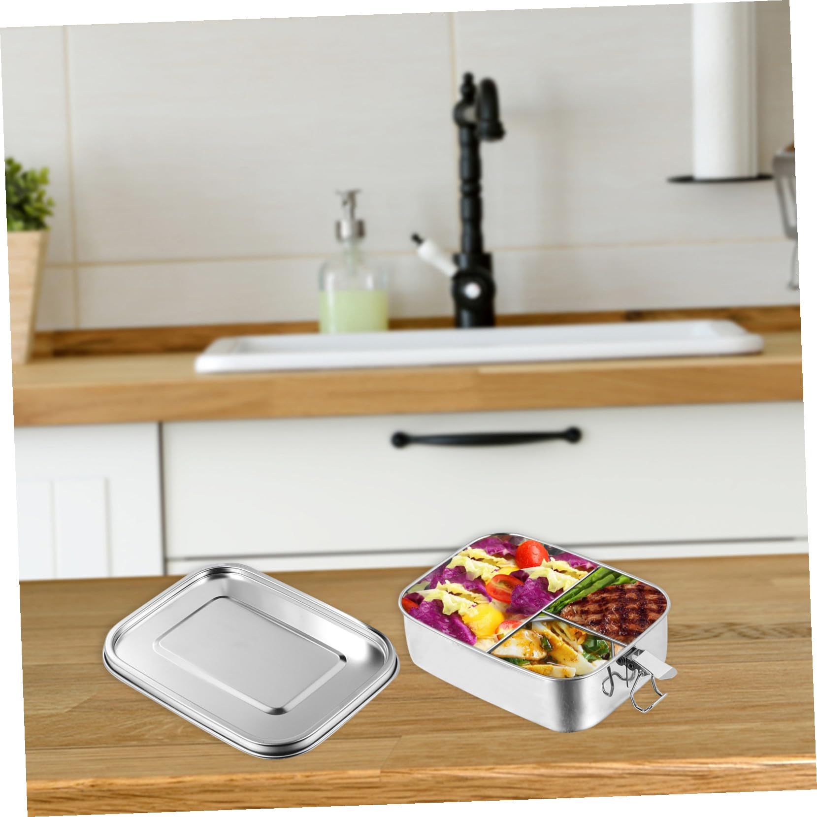 GLEAVI Boîte à Bento en Acier Inoxydable 1, 2 L 3 Compartiments Argenté