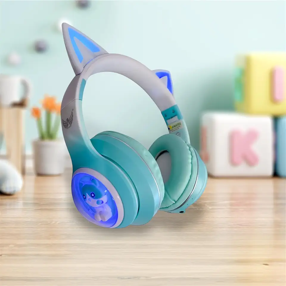 Fone De Ouvido Gatinho Bluetooth Led Orelha Gato Iuz Tiktok (Verde)
