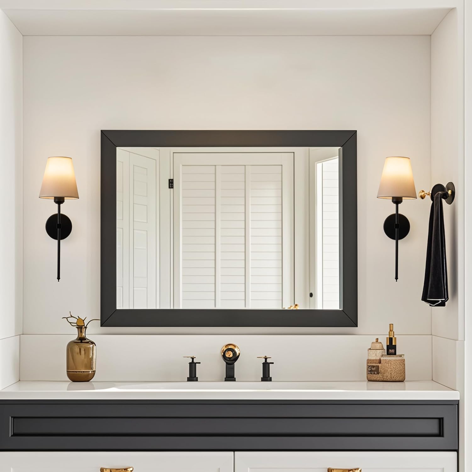 Battery Operated Wall Sconces Set of 2-70H Rechargeable Detachable Bulbs with Stepless Dimming Remote, Wireless Wall Lamps Sconces for Hallway Living Room Bedroom Decor (Black 2-Pack)