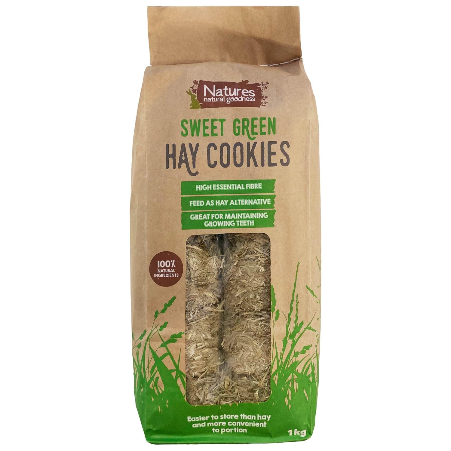 Sweet Green Hay Cookies Pet Food 1kg - High in essential fibre - help to encourage foraging and gnawing which is great for maintaining growing teeth