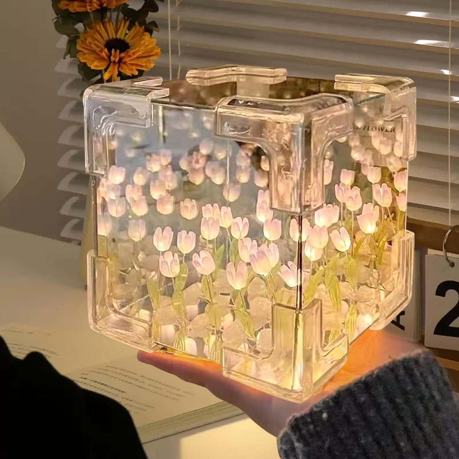 Cube Tulip Night Lamp Decorative LED Bedside Light
