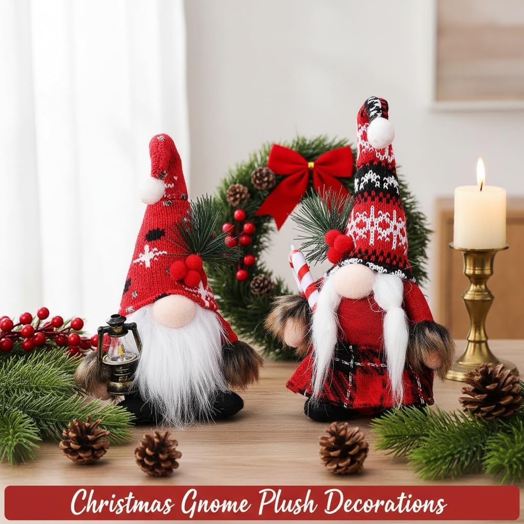 2Pcs Christmas Gnomes Decorations: Plush Couple Elf Santa Gnomes Doll for Xmas Home Tabletop Ornaments Holiday Party Gifts - Image 9