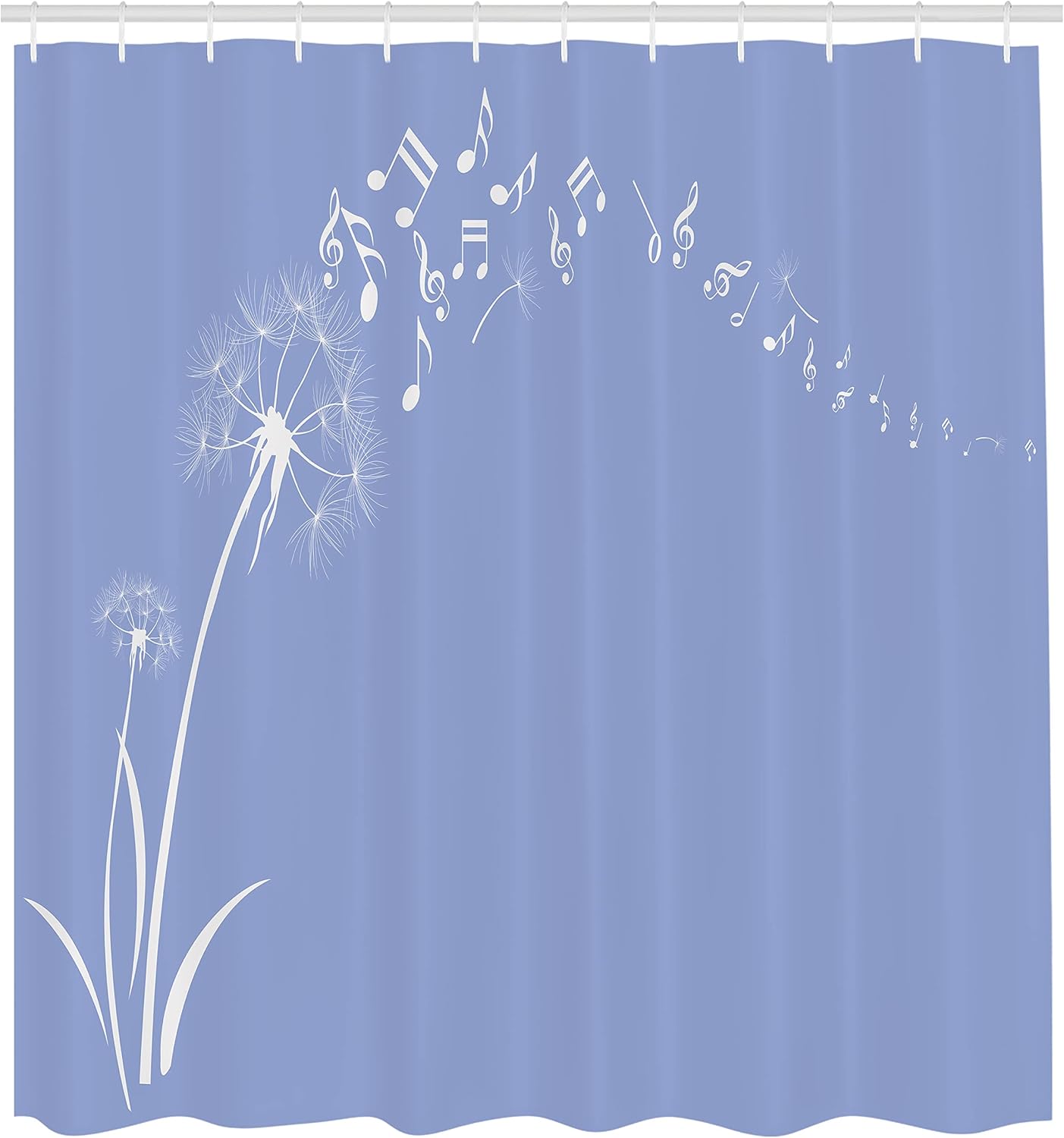 Ambesonne Music Shower Curtain, Flying Dandelions Notes Summer Spring Meadow Silhouette Softness Simple Print, Cloth Fabric Bathroom Decor Set with Hooks, 69" W x 70" L, Ceil Blue