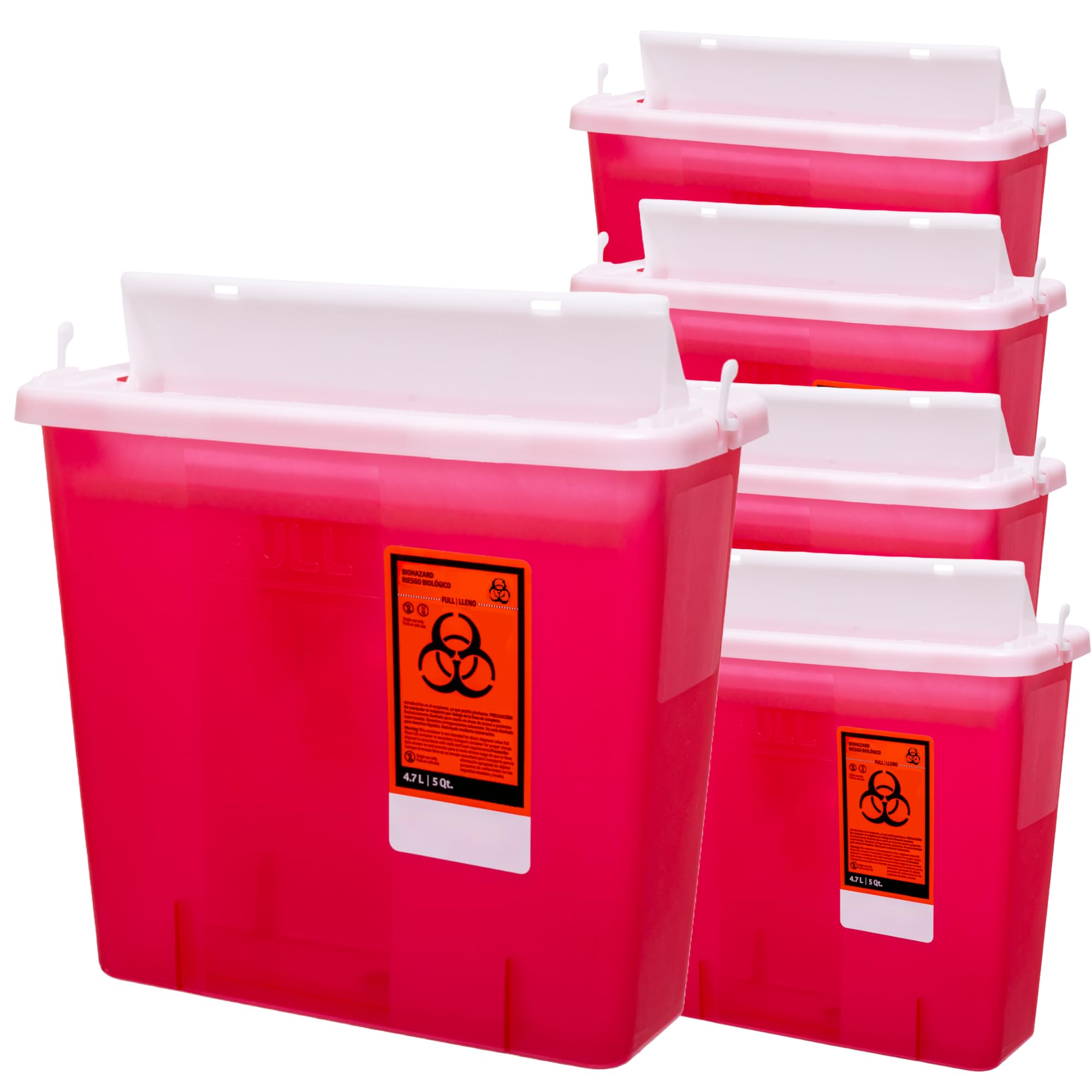 Sharps Container 5 Quart with Mailbox Style Lid - Large - Puncture Resistant for Safe Needle Disposal -for Home, Travel and Medical use