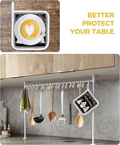 Miniatura 6 de Juego de 2 soportes para ollas de Halloween para cocina, platos de sartén para horno, tapete a prueba de calor con lazo para colgar, agarraderas de