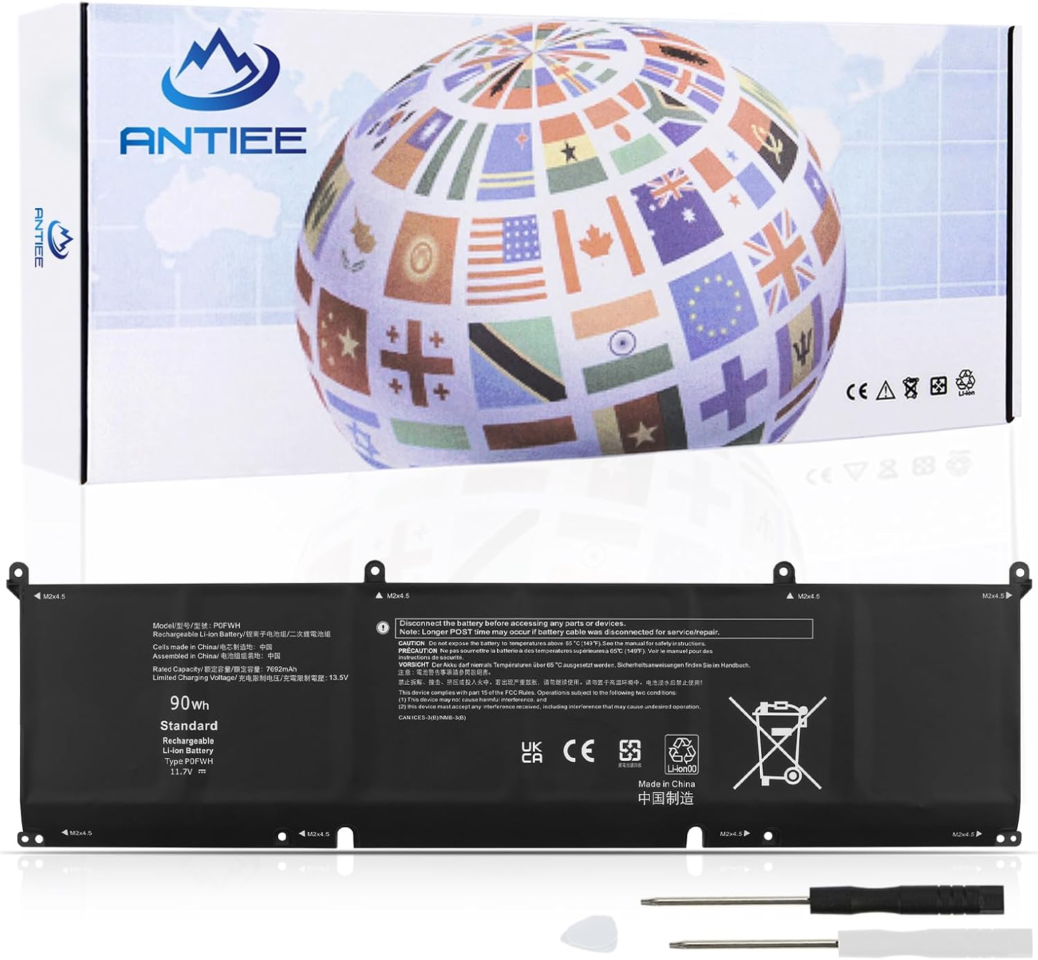 P0FWH 90Wh Laptop Battery Replacement for Dell Alienware m16 R2 Inspiron 16 Plus 7640 Inspiron 16 7640 2-in-1 Series POFWH HGJCY 0M9DG0 11.7V 7692mAh 6-Cell