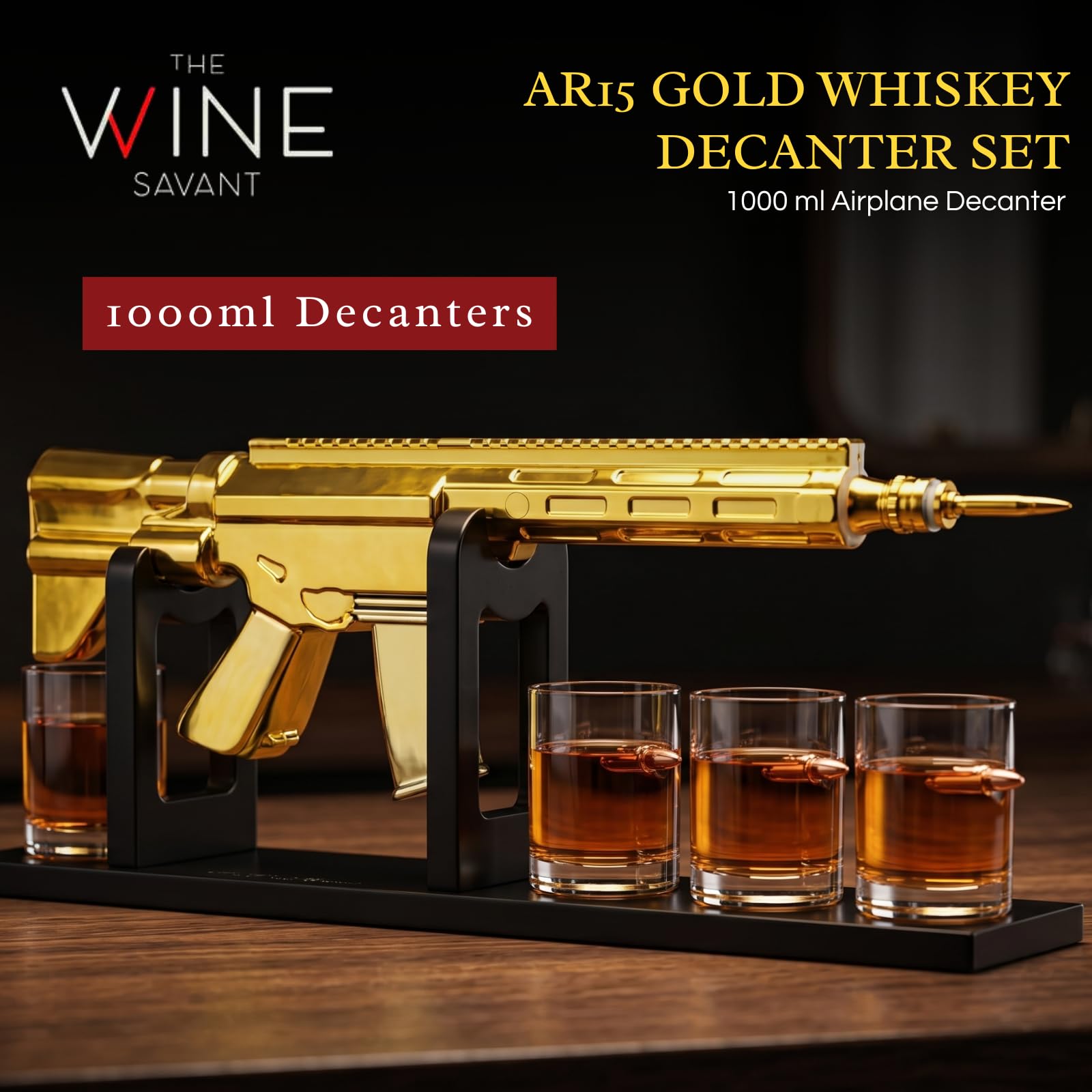 The Wine Savant AR15 Whiskey-Dekanter-Set mit 4 Gläsern, einzigartige Geburtstagsgeschenkideen für ihn, Ehemann, Opa, cooler Militär-Tequila-Spender, Hausbar