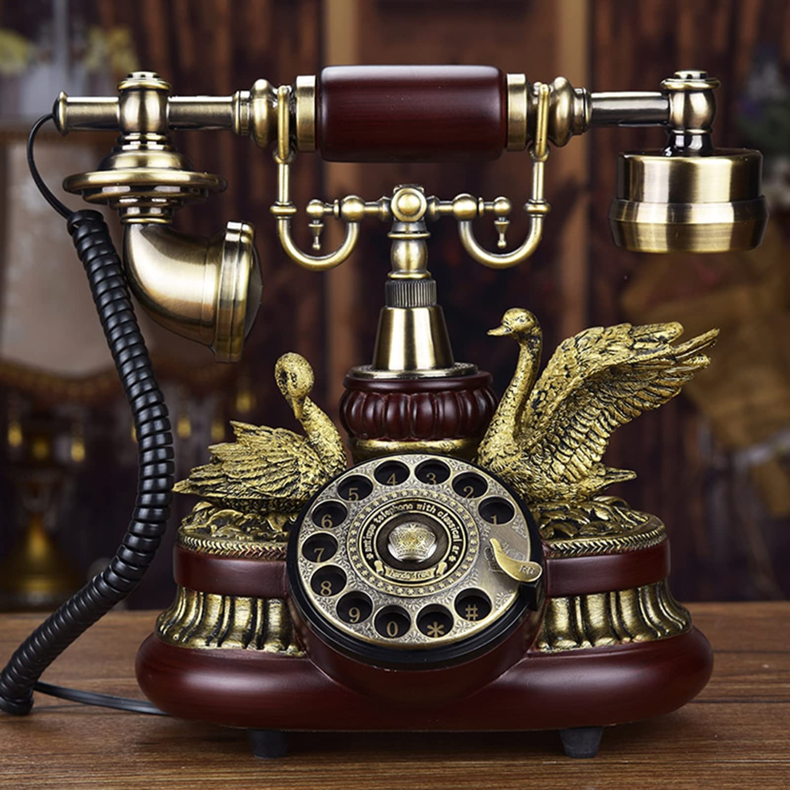 Téléphone Fixe à Cadran Rotatif, téléphone Filaire rétro à l'ancienne avec Fonction de Recomposition, téléphone de Bureau Classique pour la Maison et la décoration, Marron