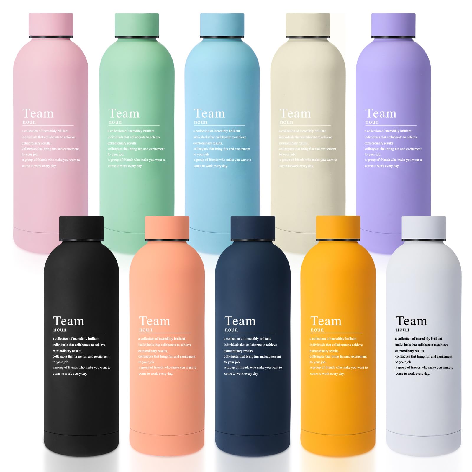 Bokon 10 Pcs Employee Appreciation Gifts Thank You Water Bottle Bulk 17 oz Stainless Steel Frosted Inspirational Team Bottle with Box for Coworker