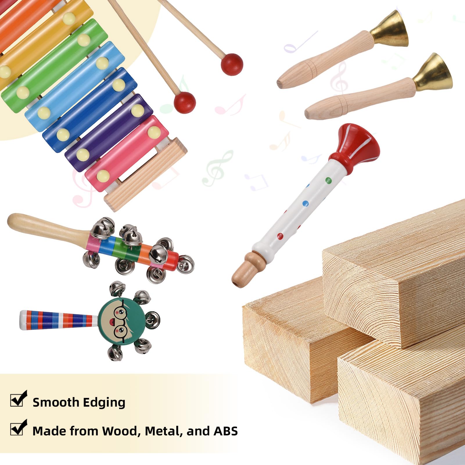 Lot de 14 instruments de percussion en bois interactifs musicaux interactifs œil-main développement anniversaire océan tambour 8 tons Xylophone Pluie Sound Tube de rangement
