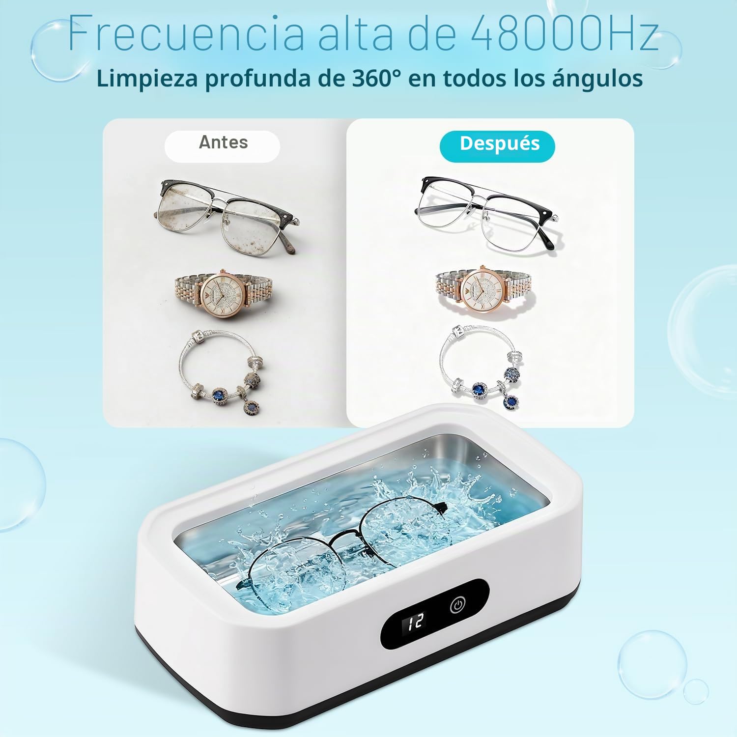 Limpiador Ultrasonidos 650ML Limpiador Ultrasonidos 45K Hz, Limpiador Ultrasónico con 5 Modos de Tiempo y Pantalla Digital, Maquina Ultrasonidos Limpieza para Gafas, Joyas, Relojes