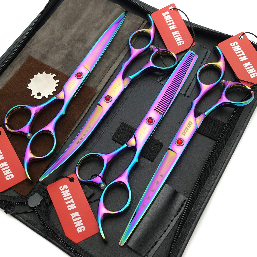 7 Zoll Hundepflege Schere Set Hund gerade Ausdünnungsschere gebogene Schere 4Stk Set