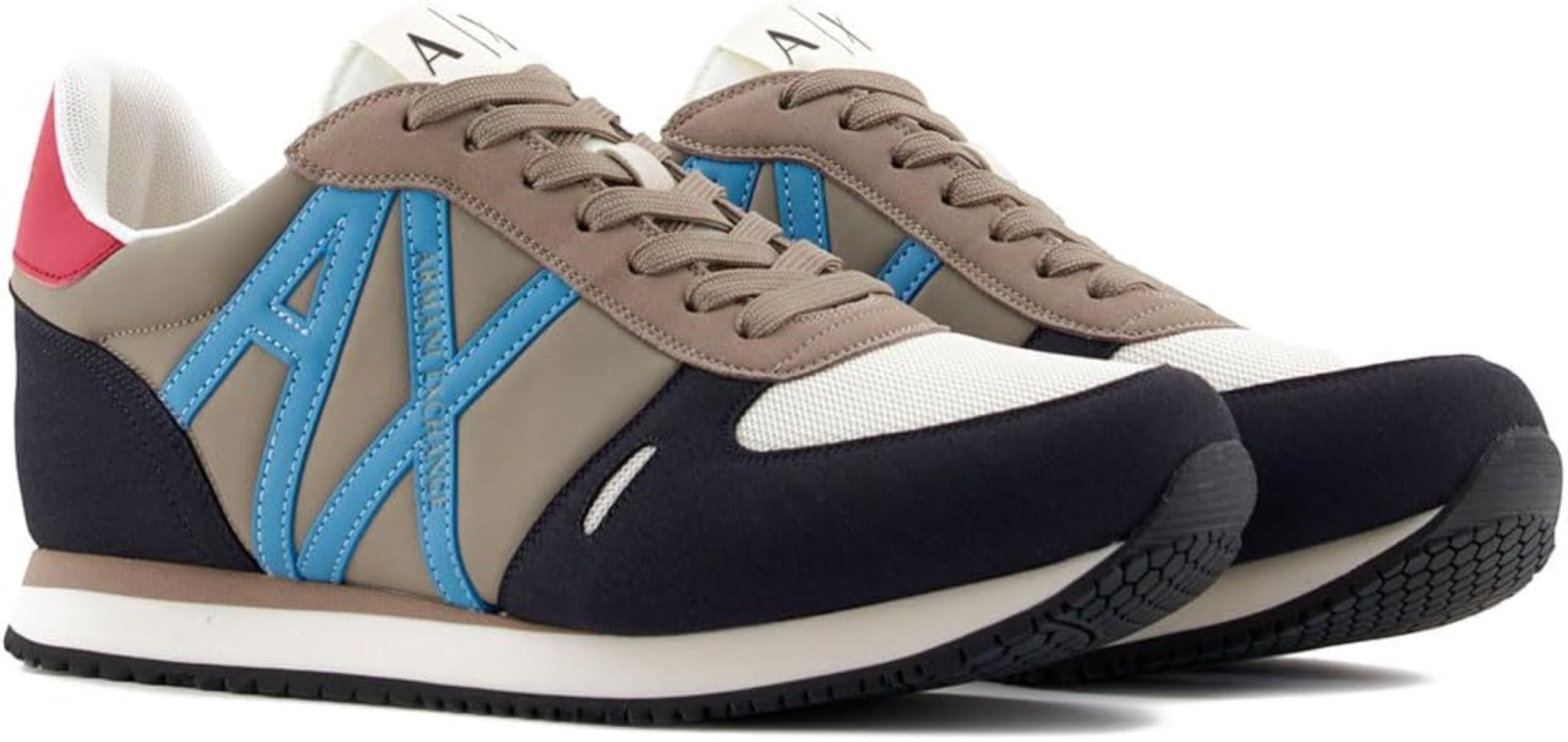 Armani Exchange Men's Rio Side Logo Trainers, Deep Navy + Plaza Taup, 39.5 EU, Deep Navy Plaza Taup, 7.5 UK