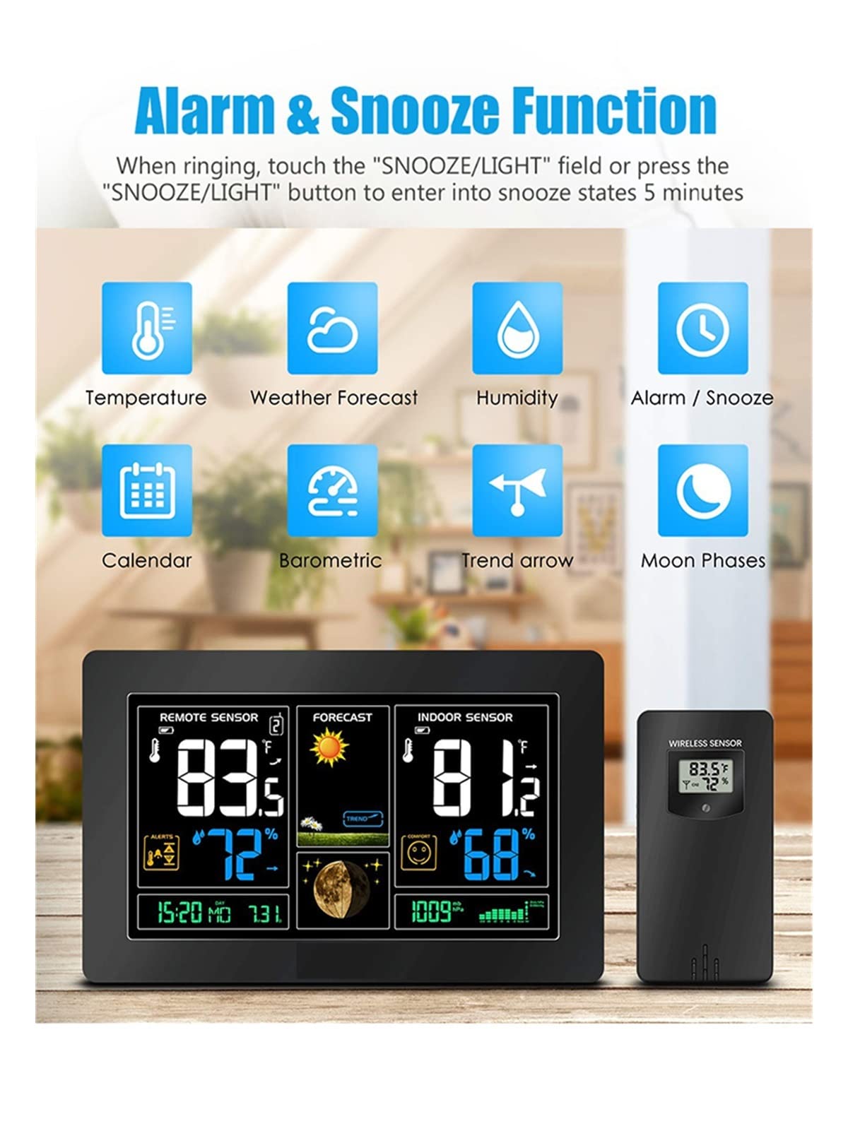 Cyfrowy termometr Higrometr Bezprzewodowy czujnik prognozy Temperatura Zegarek Ścienny Budzik RCC. Stacja pogodowa Alarm(1 sensor)