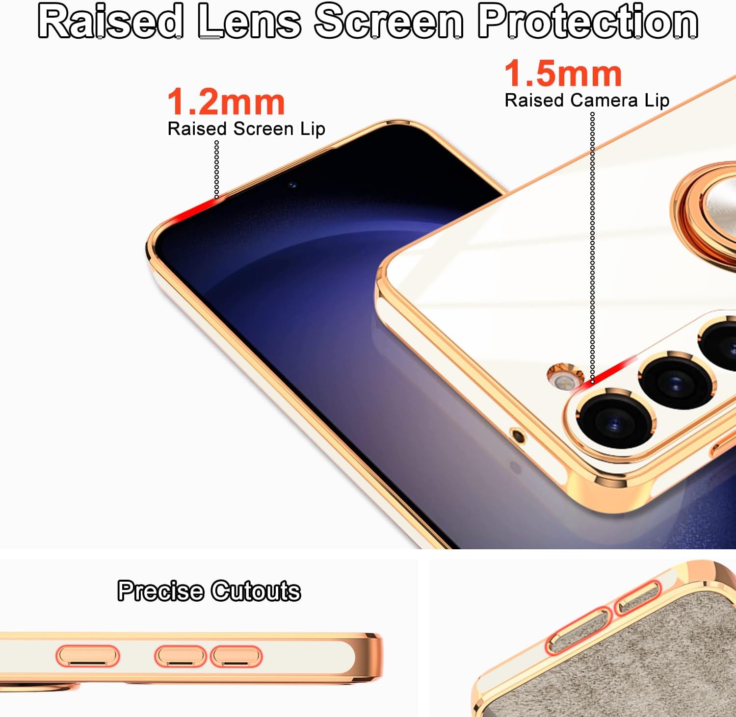 Tnarru Designed for Samsung Galaxy S23 Plus Case with Ring Stand, Support Magnetic Car Mount Rotating Finger Holder Soft TPU Cover Plating Edge Slim Phone Case for Galaxy S23+ Plus White - Image 6