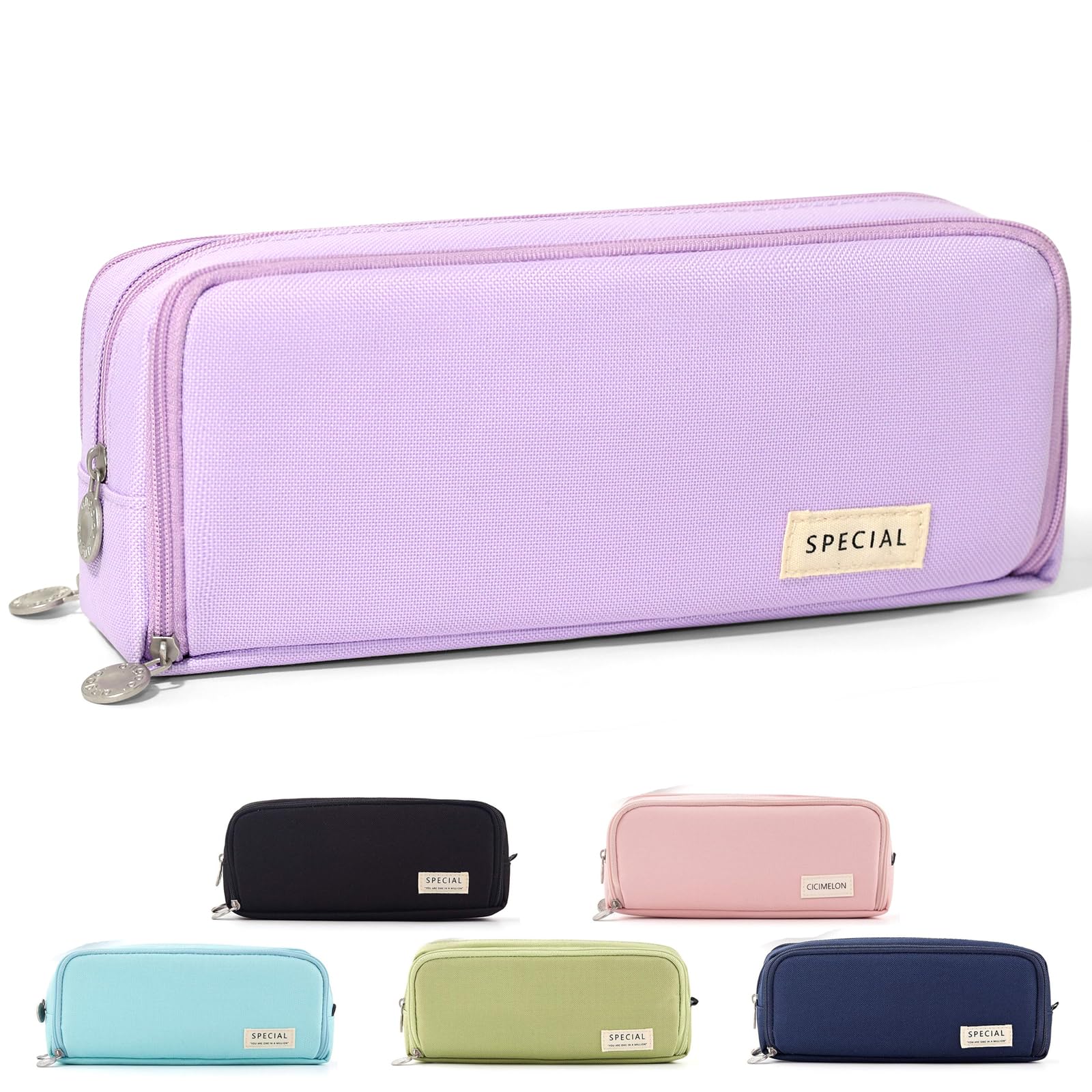 CICIMELON Large Capacity Pencil Case 3 Compartment Pouch Pen Bag for School Teen Girl Boy Men Women (Purple)