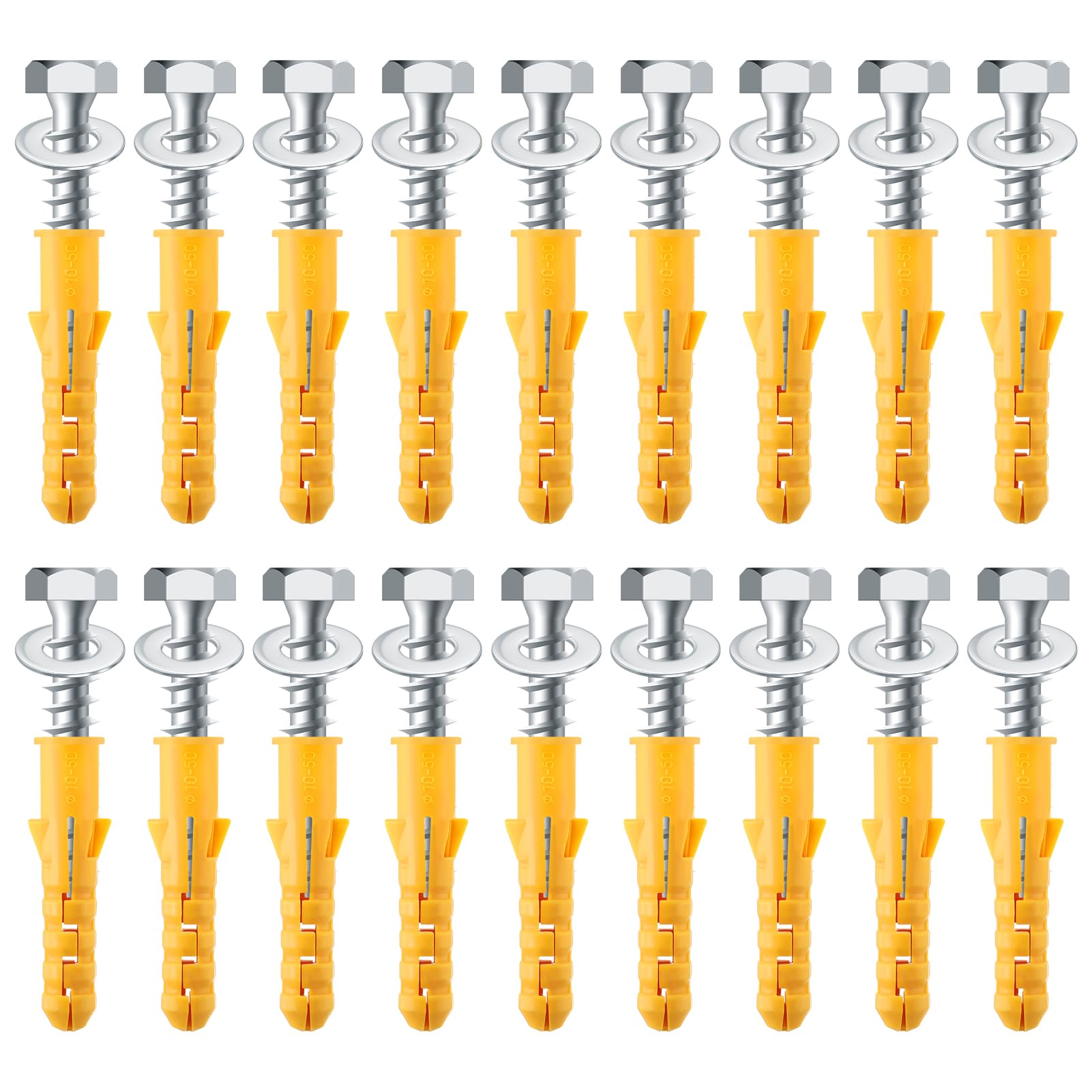 18 Sets Heavy Duty M10x50mm Masonry Brick Wall Plugs and Concrete Screws with Washer Zinc Plated Wall Fixing Anchor Bolts Strong Wall Plugs and Screws Set for TV Bracket Aerial Satellite Fence Shelves