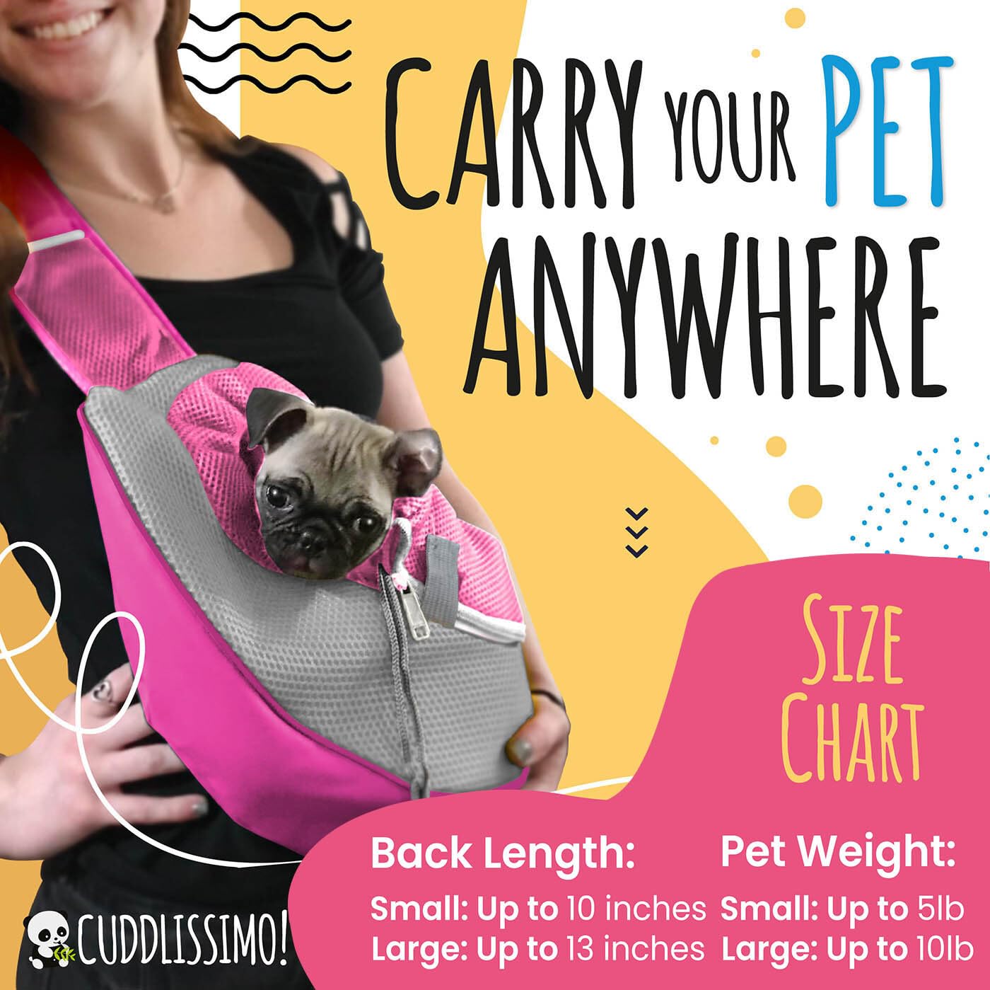Cuddlissimo! Pet Sling Carrier - Small Dog Puppy Cat Carrying Bag