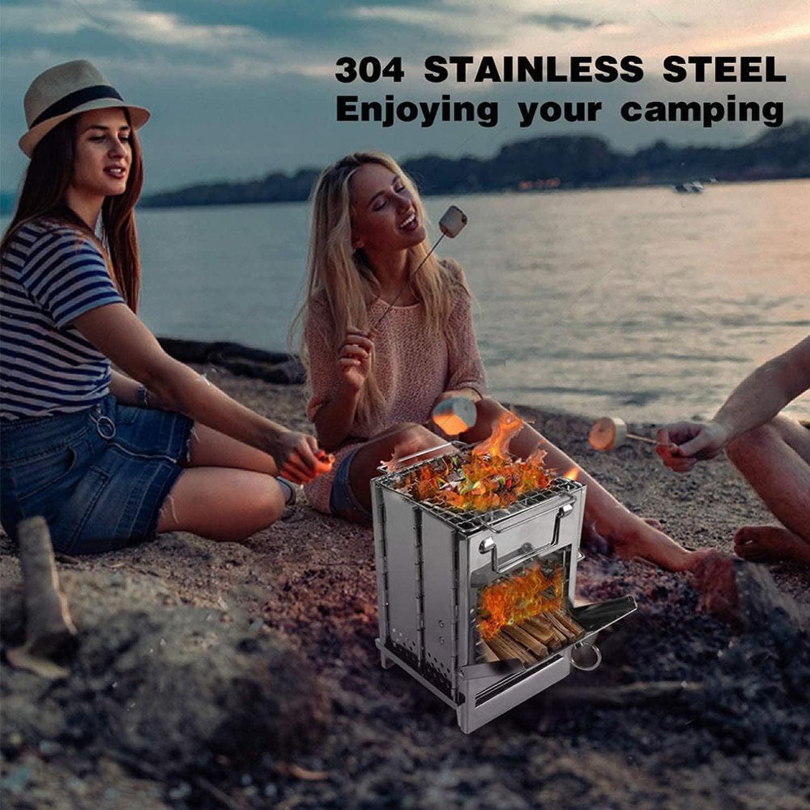 Réchaud de camping/réchaud de randonnée, réchaud de camping, réchaud à fusée, réchauds de camping à bois pliable réchaud de randonnée portable mini réchaud léger en acier inoxydable pour randonnée e