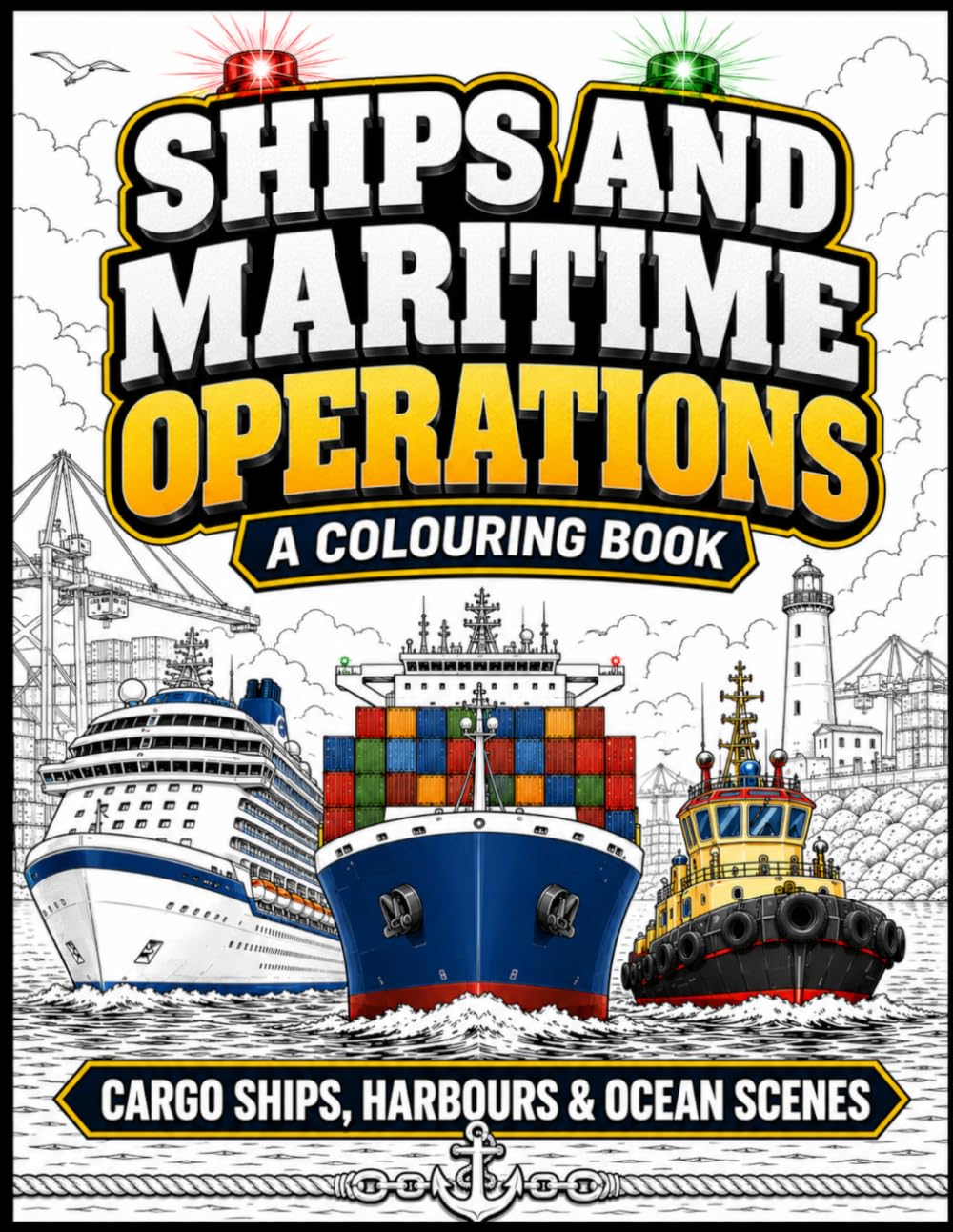 Ships and Maritime Operations: A Colouring Book: Cargo Ships, Harbours and Ocean Scenes