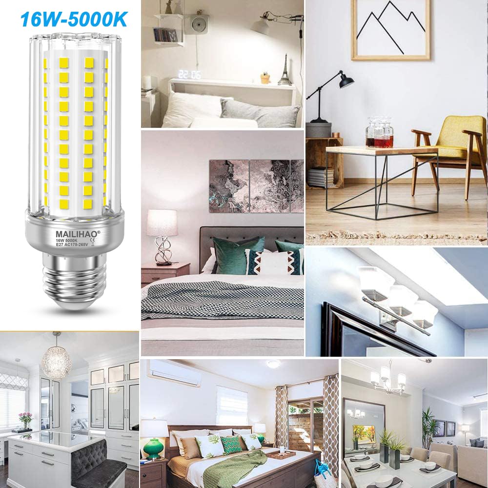 MAILIHAO E27 Lampadine LED 16W 5000K Bianco Freddo 1900LM, Equivalenti a 120W 150W Lampada Alogena, Angolo 360, Edison, Non Dimmerabile, Nessun Sfarfallio, 5 Pezzi