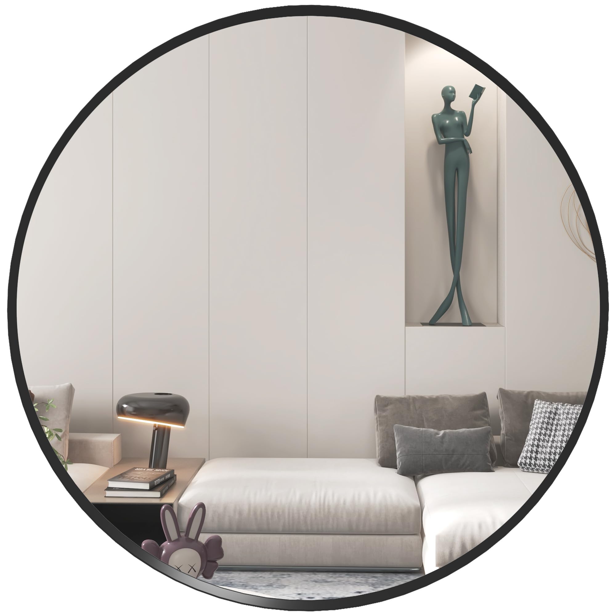 HOMCOM 24" Round Wall Mirror, Bathroom Mirror with Metal Frame for Living Room, Bedroom, Entryway, Home Decor, Black