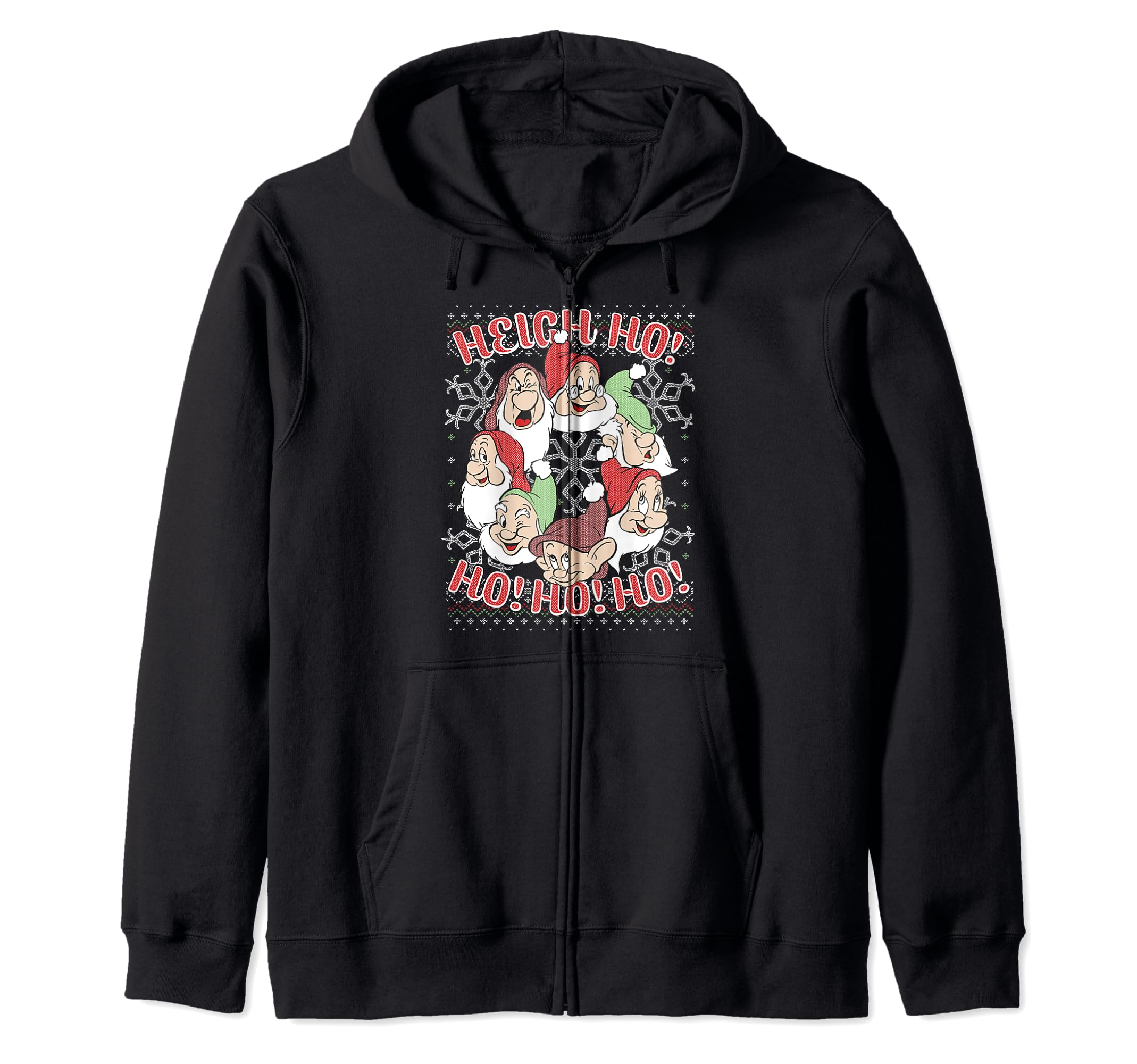 Disney Snow White All Dwarfs Ugly Christmas Sweater Zip Hoodie, Black