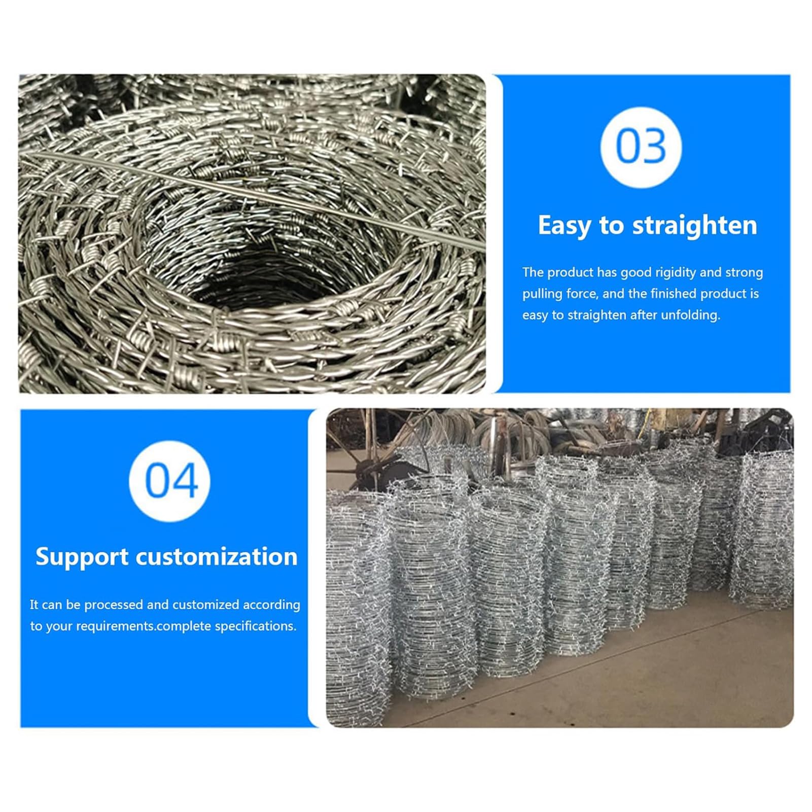 Rollo de Alambre de púas galvanizado de Alta Resistencia - 60 m, Acero de 2,3 mm de Espesor, diseño de 4 Puntas, Ideal para cercas Exteriores para Animales, protección de Jardines y Granjas.