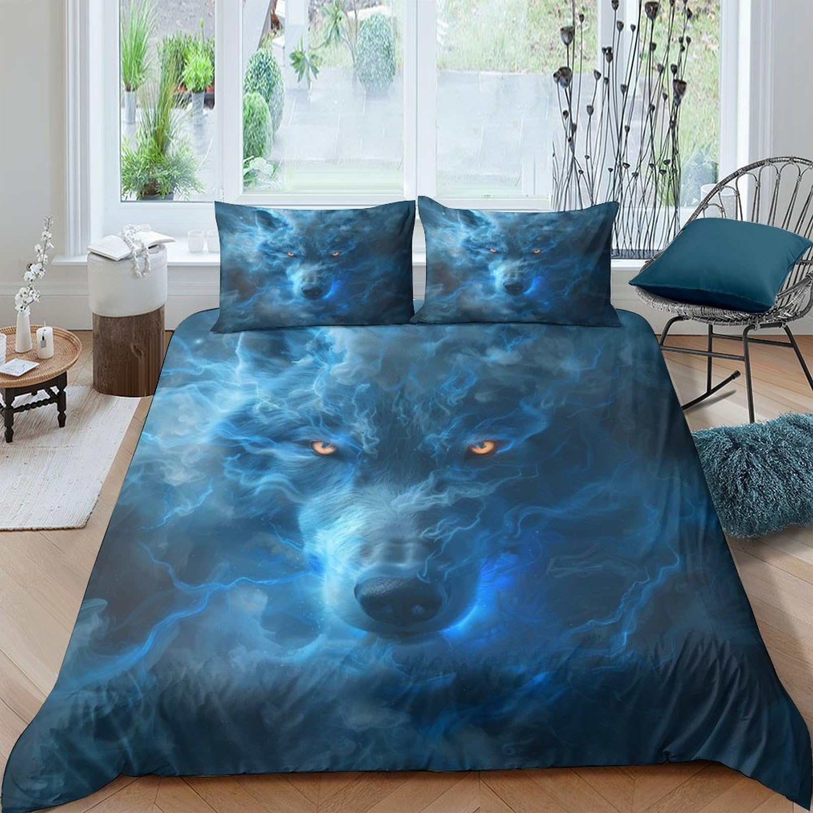 Ctjqhvkz Style-4 3D Printed Blue Wolf Fitted Sheet Microfiber Soft Breathable Nebula Mattress Cover For Bedroom Dorm Decor Single（135X200cm）
