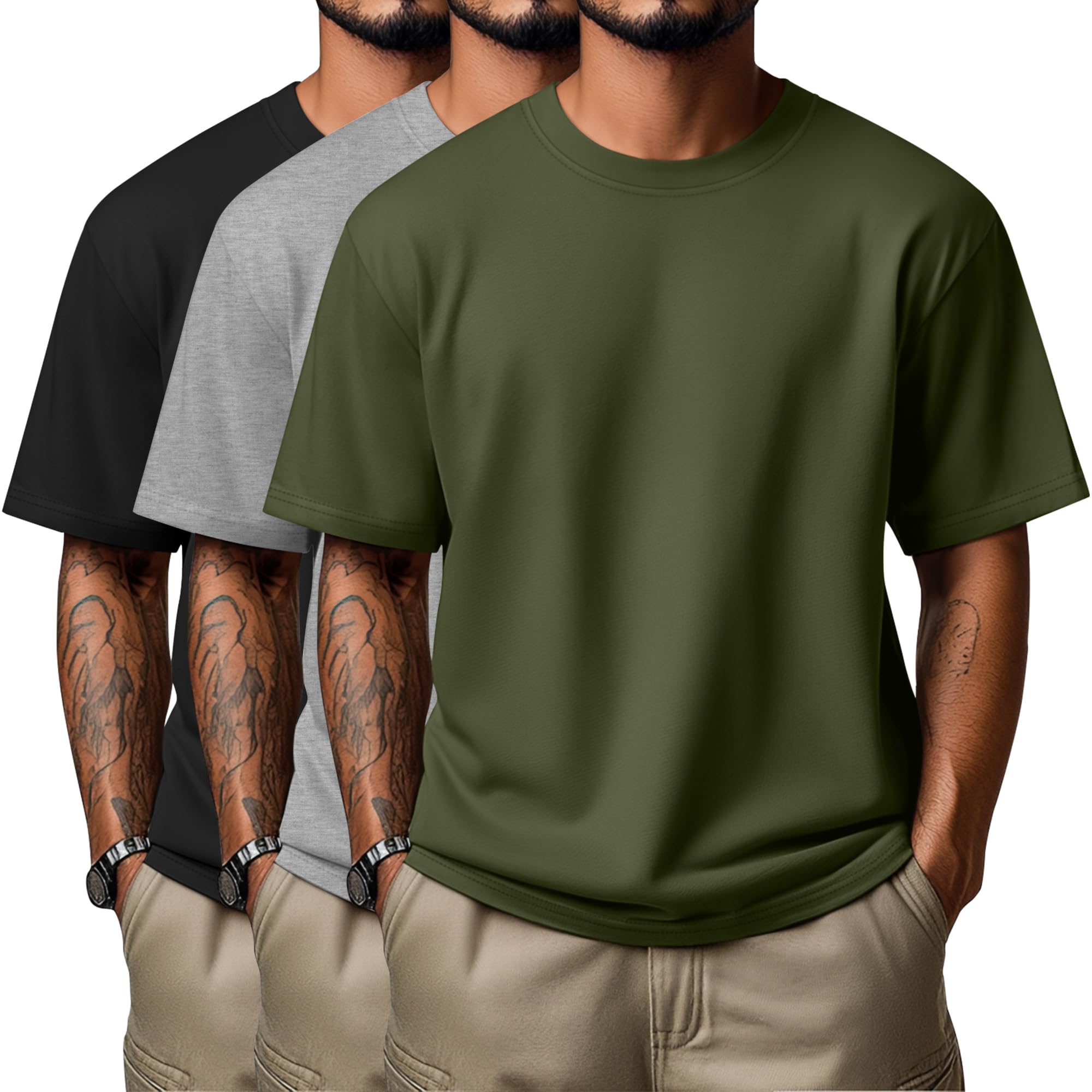 Neer 3 Pack Men's Round Neck T Shirts 95% Cotton M-7XL Short Sleeve Tops Regular Big Tall Tees Soft 2026 Summer Basic Tops