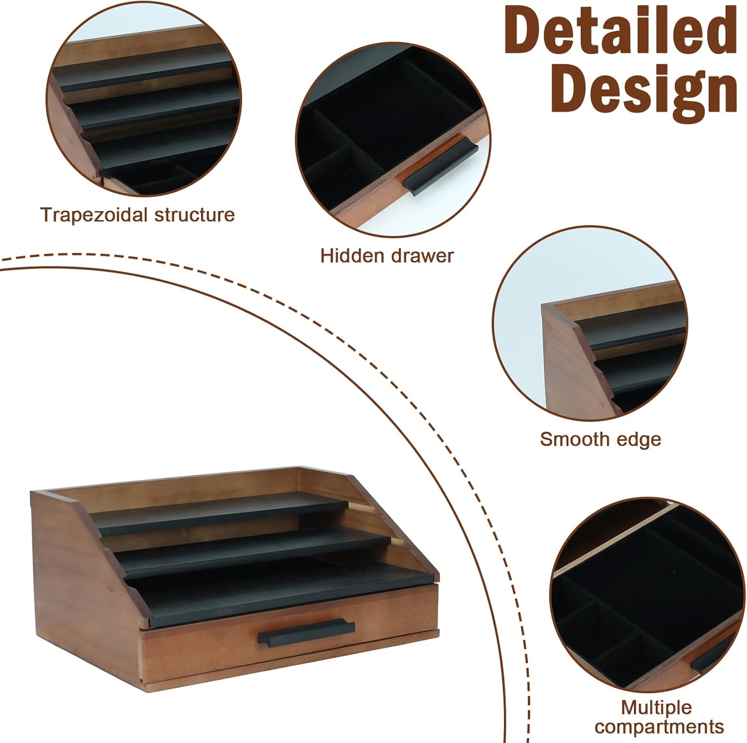 Cologne Organizer for Men - 3-Tier Wooden Perfume Shelf Stand with Drawer, Perfume Display & Storage Tray for Dresser, Black & Brown, 11"x4.7"x7.9"