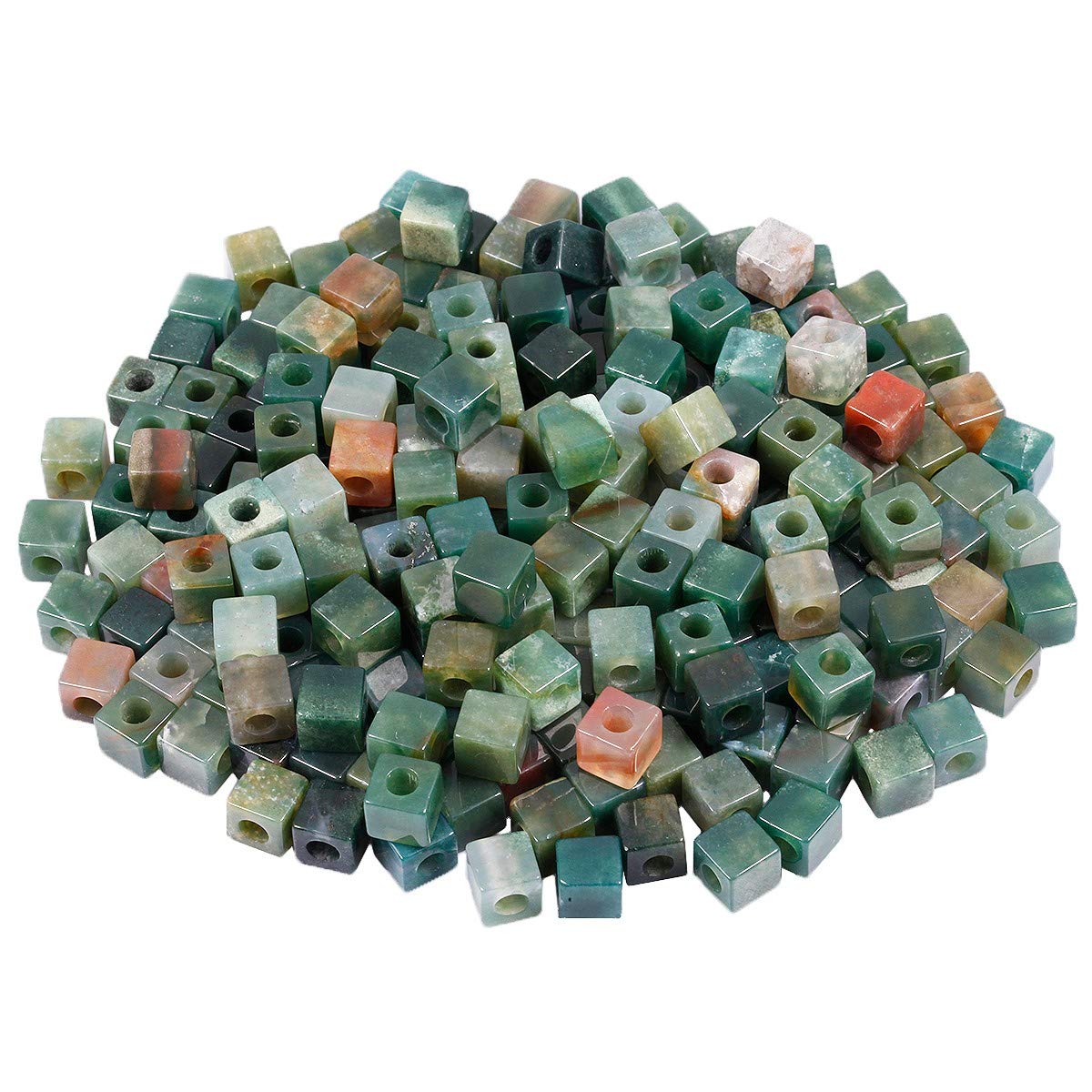 mookaitedecor 30pcs 10mm Natural Indian Agate Cube Large Hole Gemstone Beads for Jewellery Making Square Spacer Loose Large Hole Crystal Stone Beads for Bracelet Making Crafting Macrame 5mm Hole