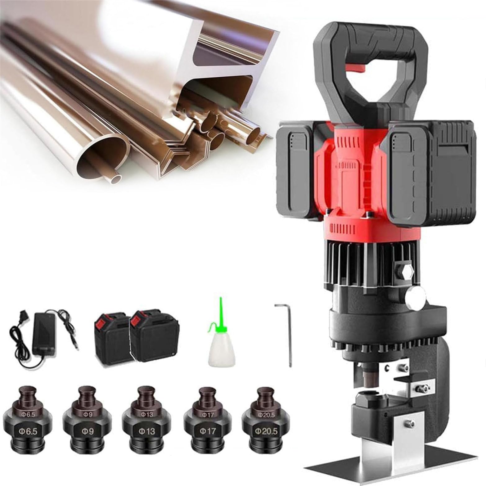 Elektryczna Dziurkarka Hydrauliczna 1500 W, Dziurkarka Do Metalu Z 5 Matrycami/Matrycami, średnica 6,5-20,5 Mm, Do Dziurkowania W Stali, żelazie, Aluminium I Miedzi