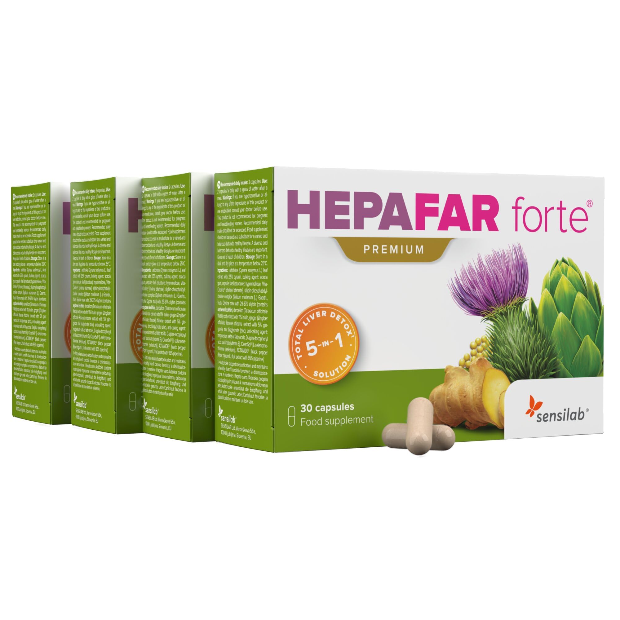 Detox - Cardo Mariano, Zinc, Alcachofa, Selenio, Jengibre, Diente de Leon, Vitamina E - Detox Higado - 120 Cápsulas para 60 días - Alta Biodisponibilidad - Hepafar Forte Premium, Sensilab
