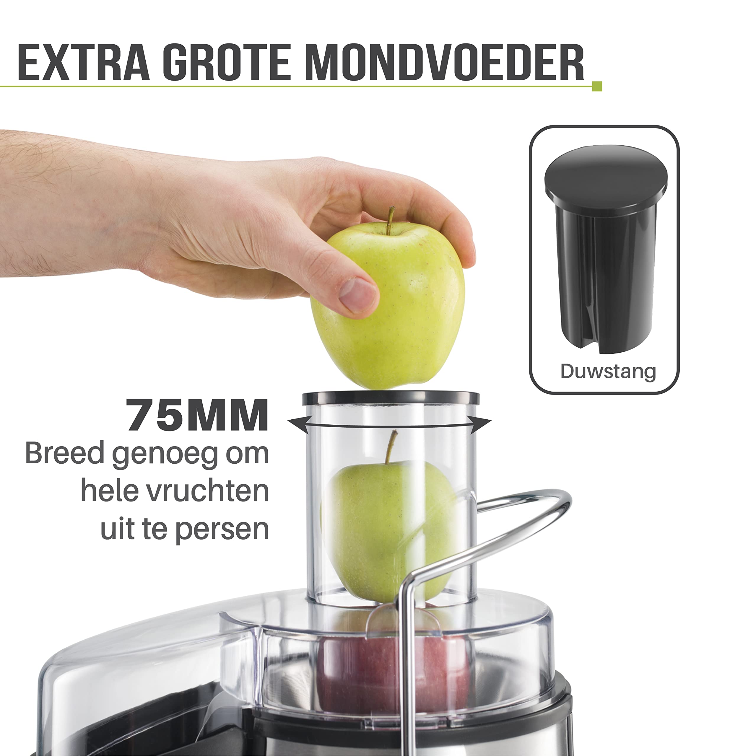Fretta Masticating Juicer Slow Juicer Sapcentrifuge, groente en fruit, 200 W, fruitpers, elektrische sappers, selderij, sapmaker, machine, koude pers, fruitpers, 76 mm, BPA-vrij (Stainless Steel