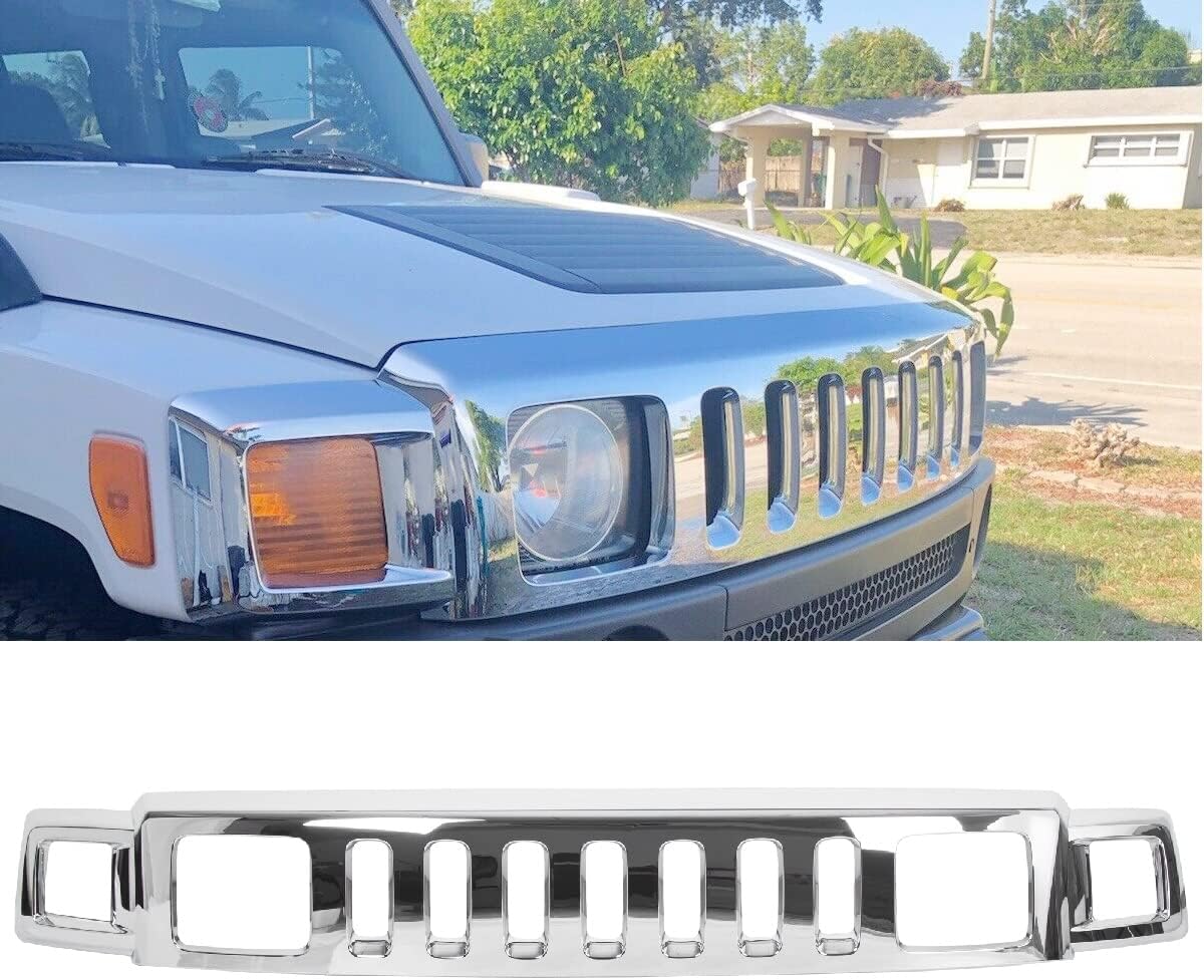 ECOTRIC Front Grill Compatible with 2006-2010 Hummer H3 Hu1200101 15834196 Front Bumper Hood Grille Face Bar Shell Insert Assembly Chrome
