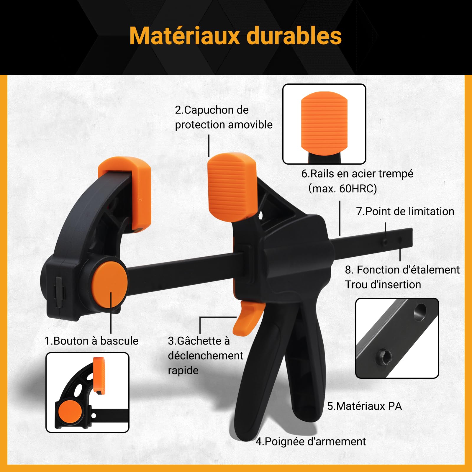 Jeu de 2 Serre-joints Rapide à une Main avec Connecteur, Largeur de Serrage 152/420mm, Force de Serrage Maximale 100 kg, Ouverture Flexible Plage d'Extension 154 mm - 620 mm