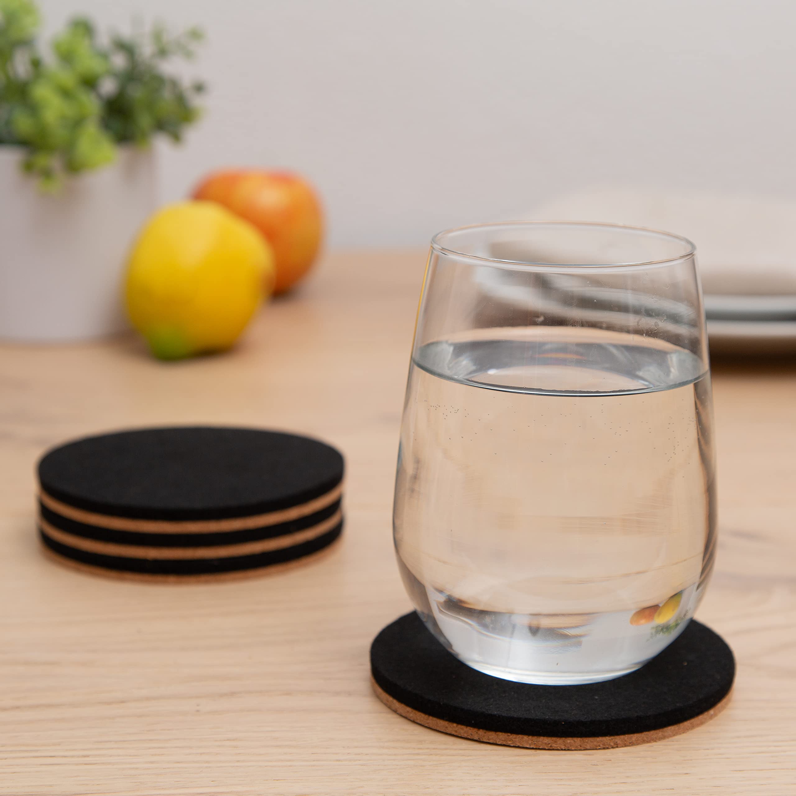 Mokoboho 4 Inch Round Felt and Cork Coasters (Black, 4)