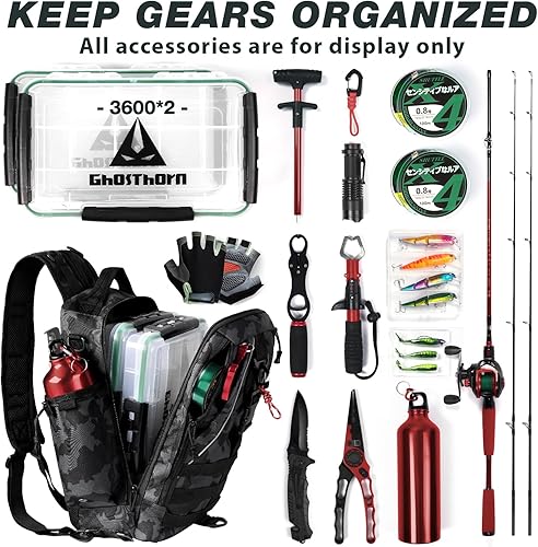 Miniatura 4 de Ghosthorn - Mochila de almacenamiento para aparejos de pesca exteriores, mochila de hombro, bolso para equipo de pesca