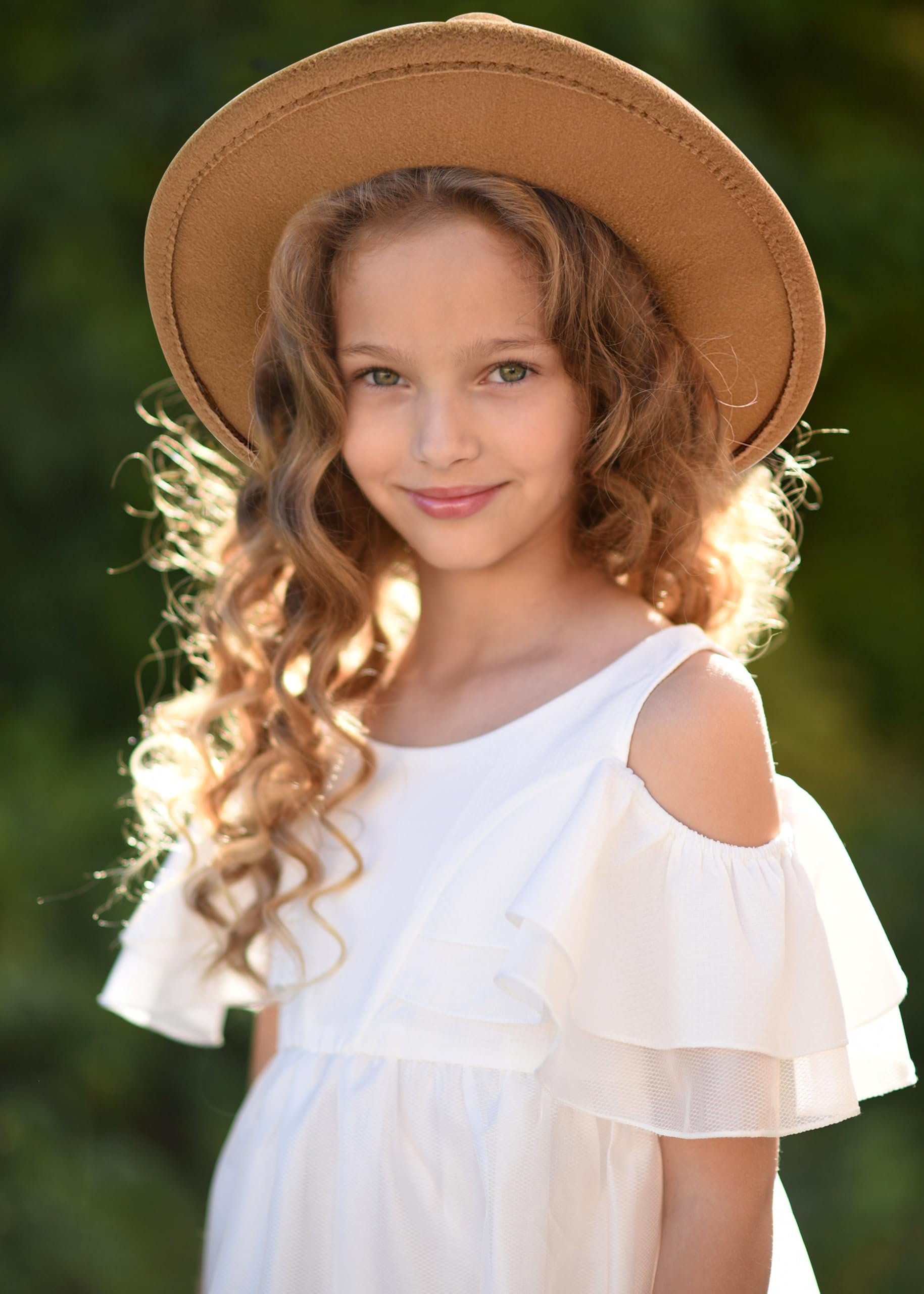 Jastore Gorro de fieltro de lana para niños y niñas, diseño clásico de ala ancha, con lazo, para bolos - marr�n - 4- 9 años