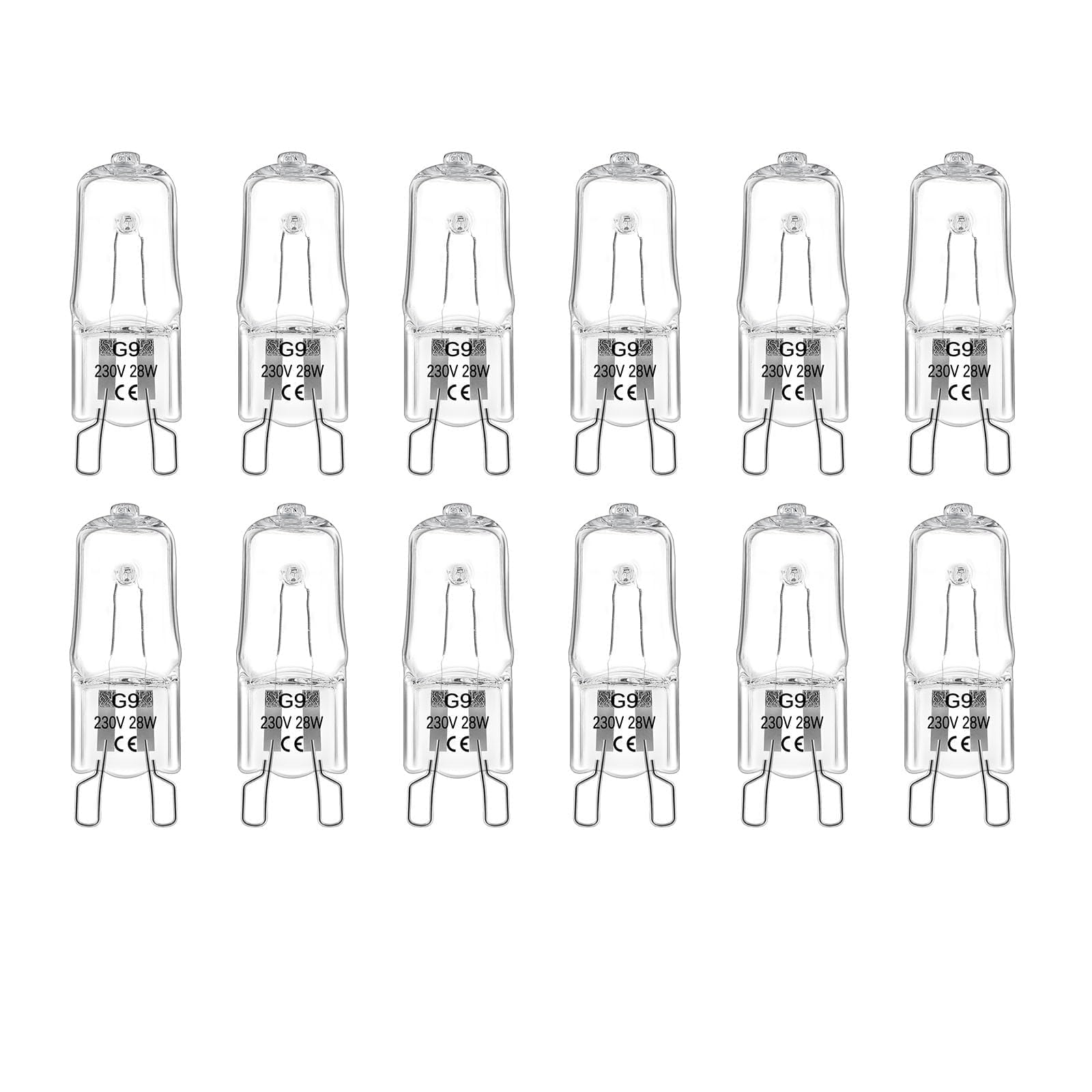 G9 Halogen Light Bulbs 28 W, Pack of 12, Dimmable Clear Capsule Lamps, 370LM Warm White 2800K, for Kitchen Chandelier
