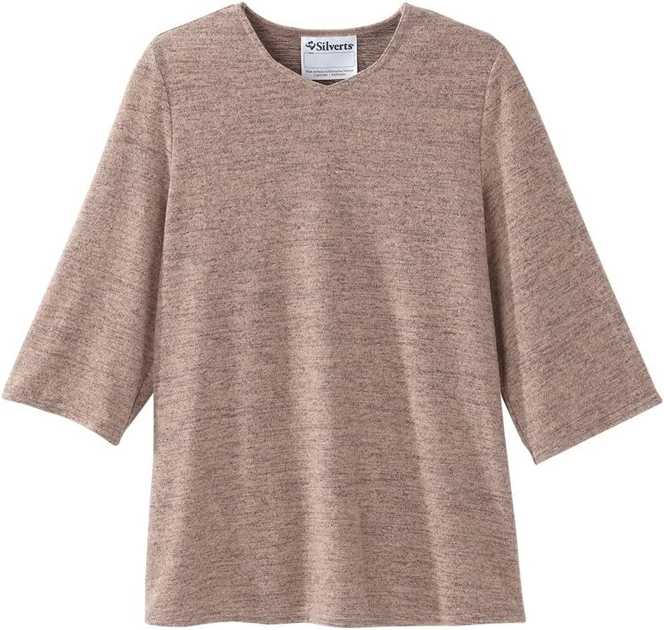 Women’s Open Back Adaptive Diamond Neck Top for Seniors - Super Soft 3/4 Long Sleeve Shirt