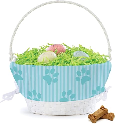 Miniatura 4 de Cesta de huevo de Pascua personalizada para perro con asa y nombre personalizado  Forro de canasta de Pascua con estampado de pata azul  Cesta