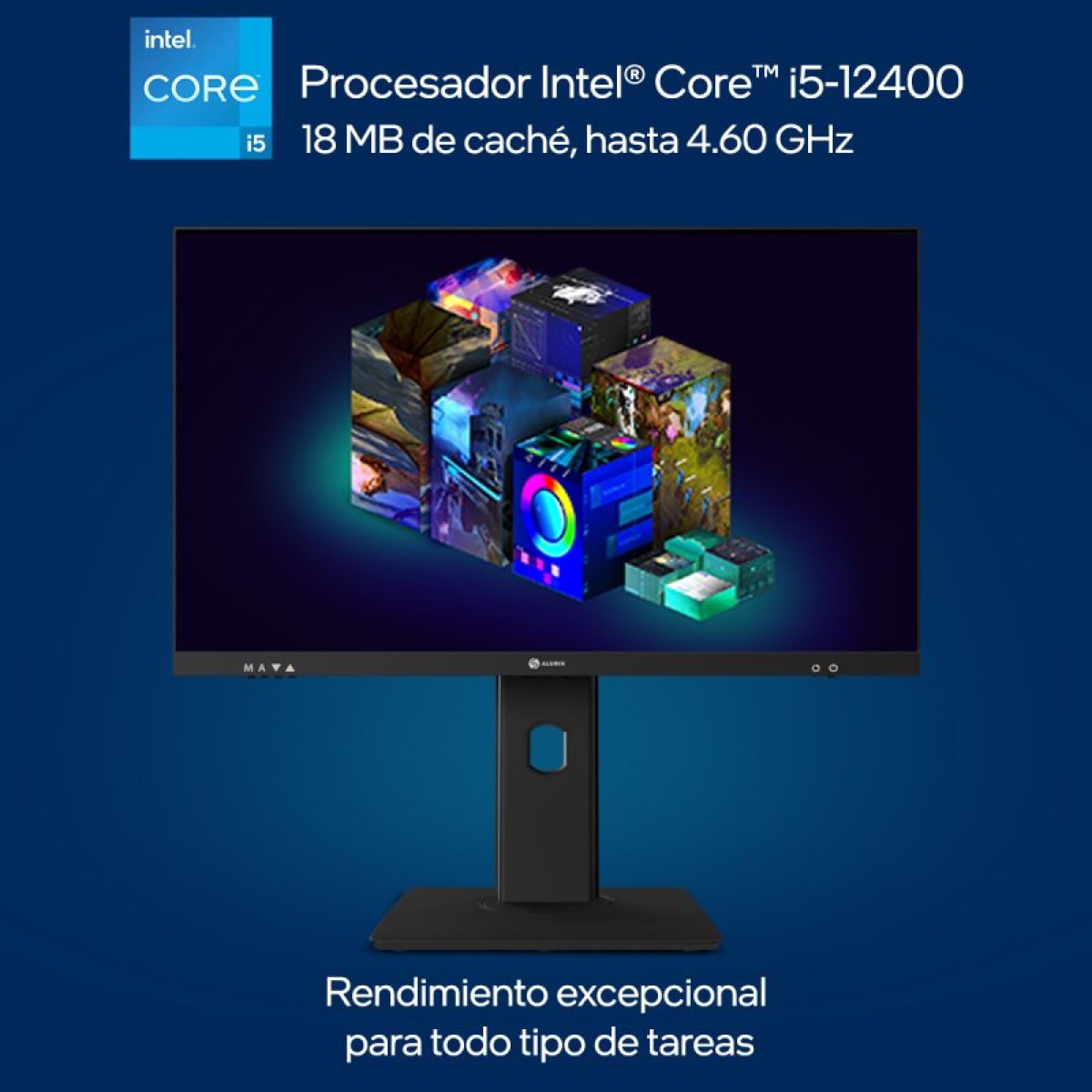 Alurin Flow PC All in One, Intel Core i5-12400, 16GB RAM DDR4, 1TB SSD, 24” Full HD IPS 75Hz, Windows 11 Home, Altura Regulable, USB-C, HDMI, Diseño Todo en uno para Trabajo y Ocio