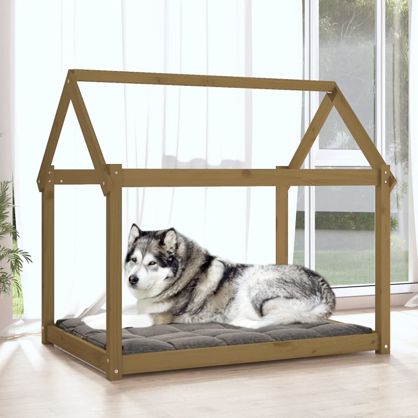 Homgoday Bursztynowe legowisko dla psa 111 x 80 x 100 cm z litego drewna sosnowego, wystrój klatki dla psa klatka dla psa wewnętrzna Kennel dla psów klatki dla psów na zewnątrz ogrodzenie dla psa