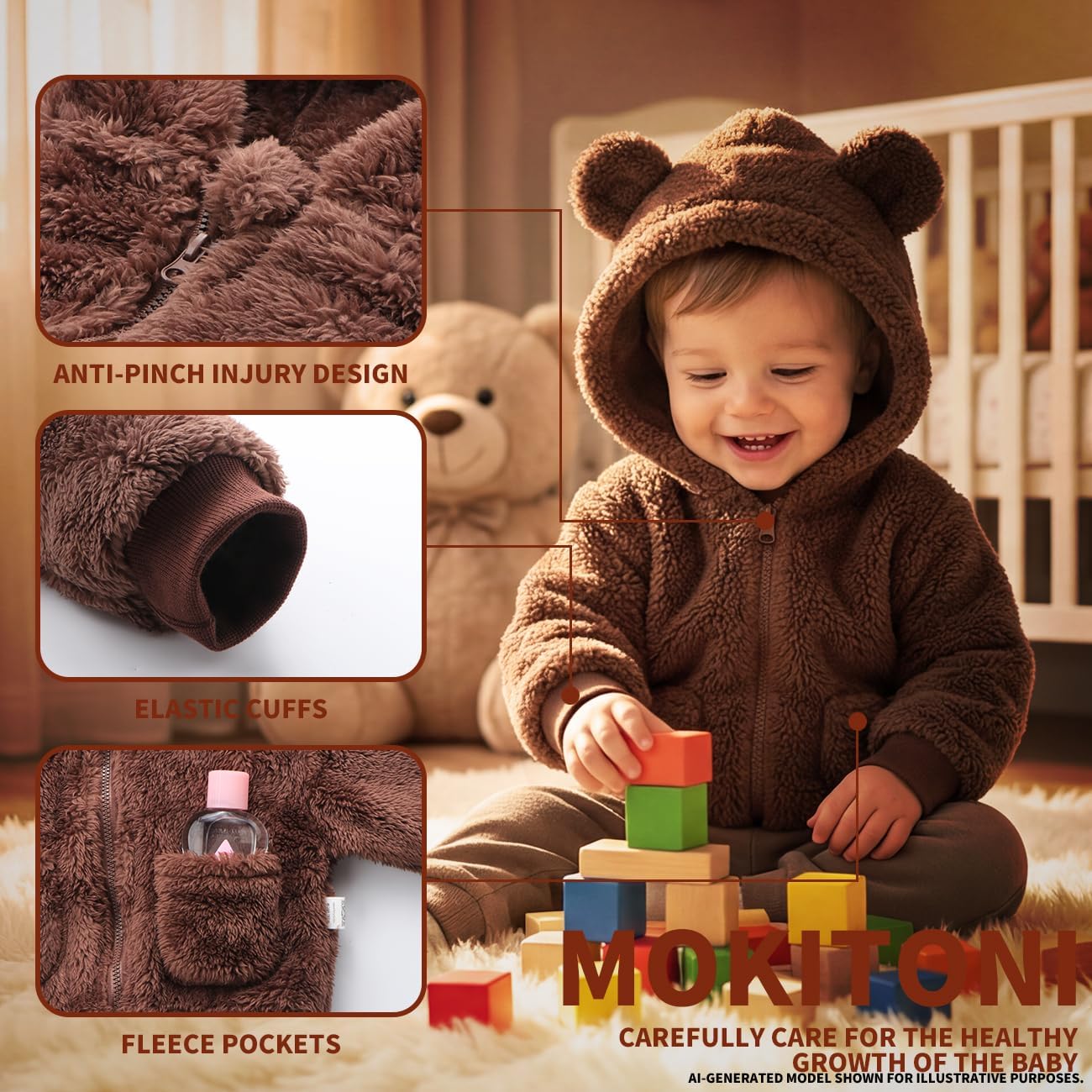 Baby Boys Girls Winter Jacket Coat 0-3 Years Old Fleece Bear Hooded Outerwear