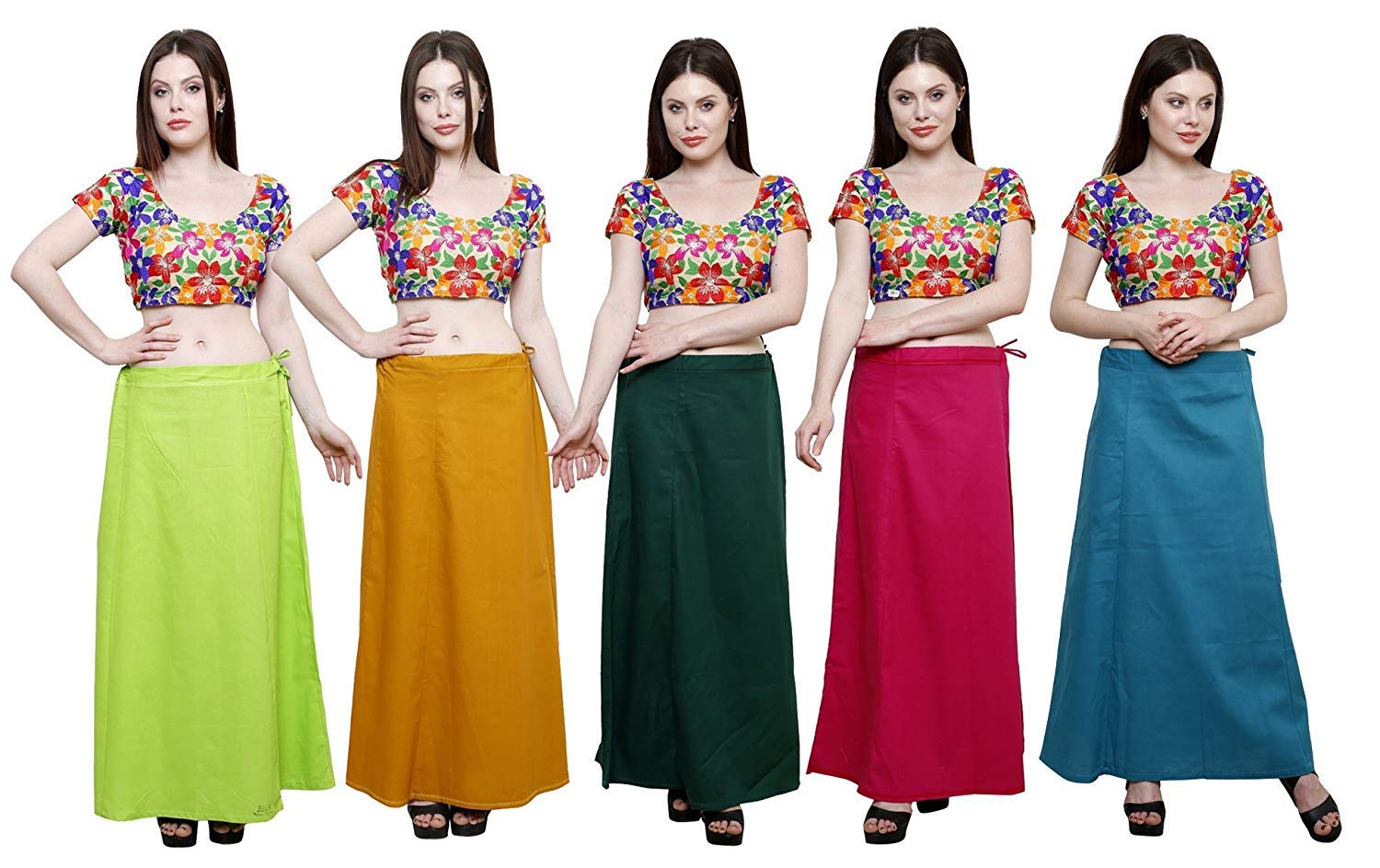Stylo100% Pure Poplin Cotton Saree Skirt Petticoat for Women Girl no Color Bleeding Set of 5